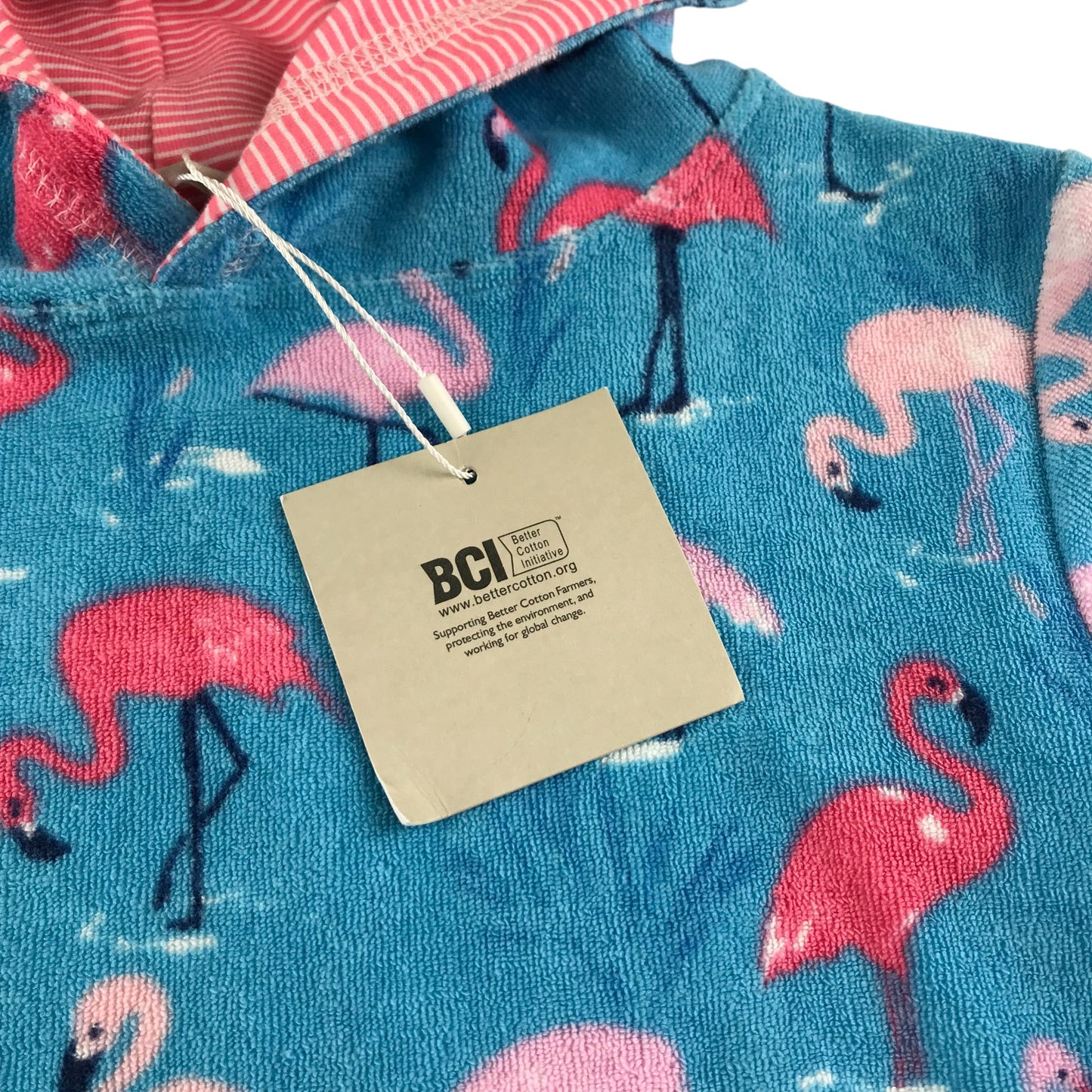 John Lewis blanket hoodie 6-7 years blue flamingo graphic print