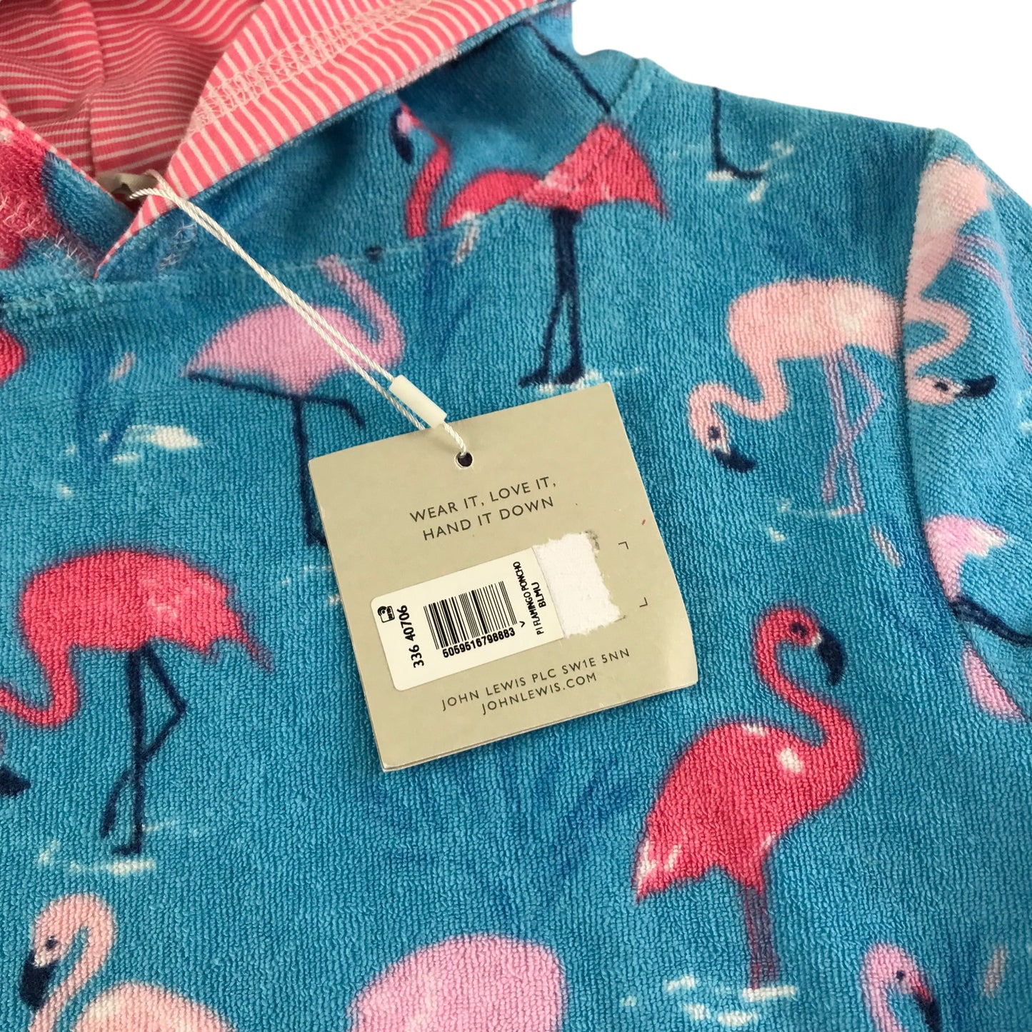 John Lewis blanket hoodie 6-7 years blue flamingo graphic print