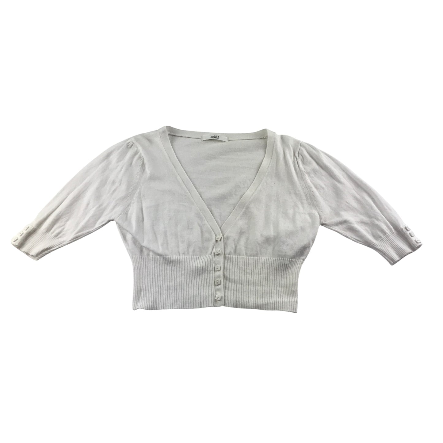M&S Cardigan UK 8 White Knit Button Up Cotton