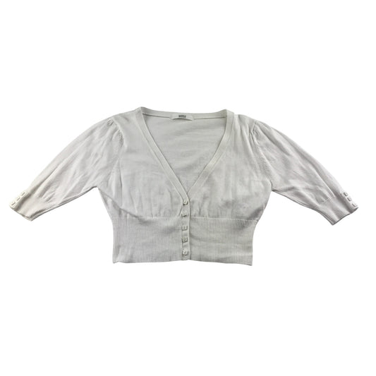 M&S Cardigan UK 8 White Knit Button Up Cotton