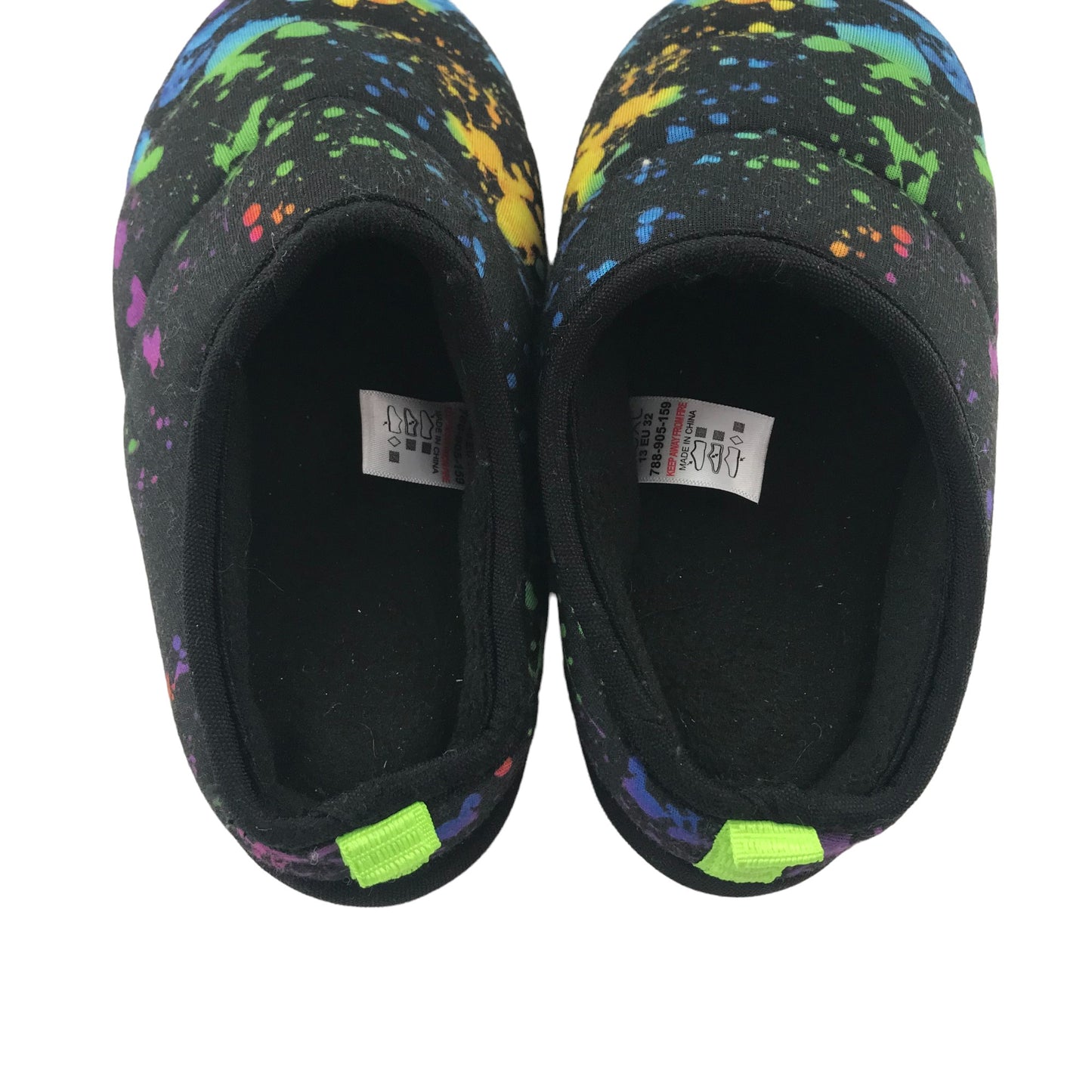 Next Slipper Shoe Size 13 Junior Black with Multicoloured paint splashes