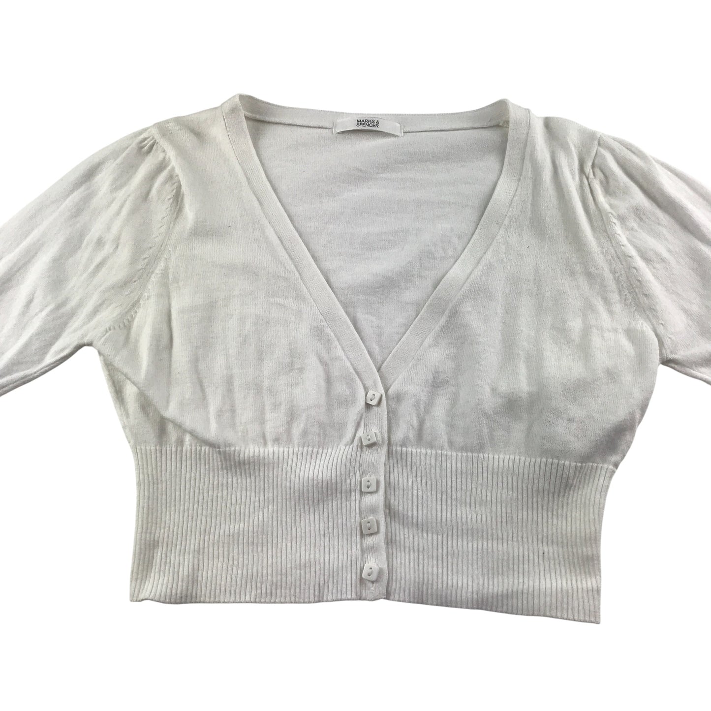 M&S Cardigan UK 8 White Knit Button Up Cotton