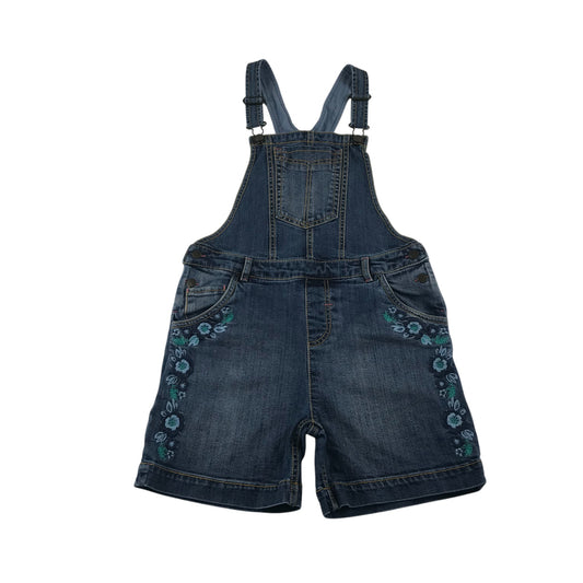 Fatface dungaree shorts 10-11 years blue denim floral embroidery