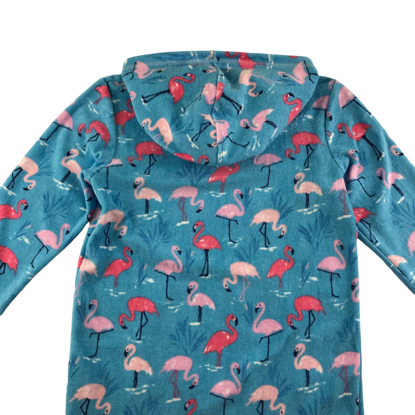 John Lewis blanket hoodie 6-7 years blue flamingo graphic print