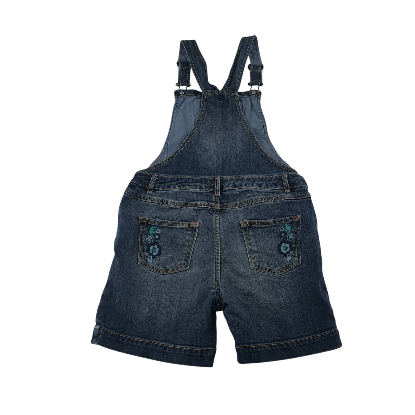 Fatface dungaree shorts 10-11 years blue denim floral embroidery