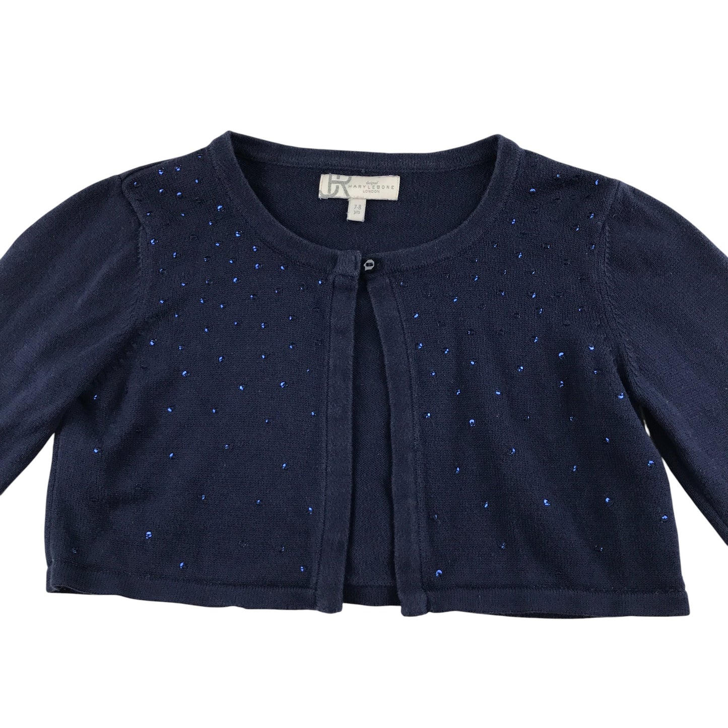 BHS Cropped Cardigan 7-8 Years Navy Cotton Sequins