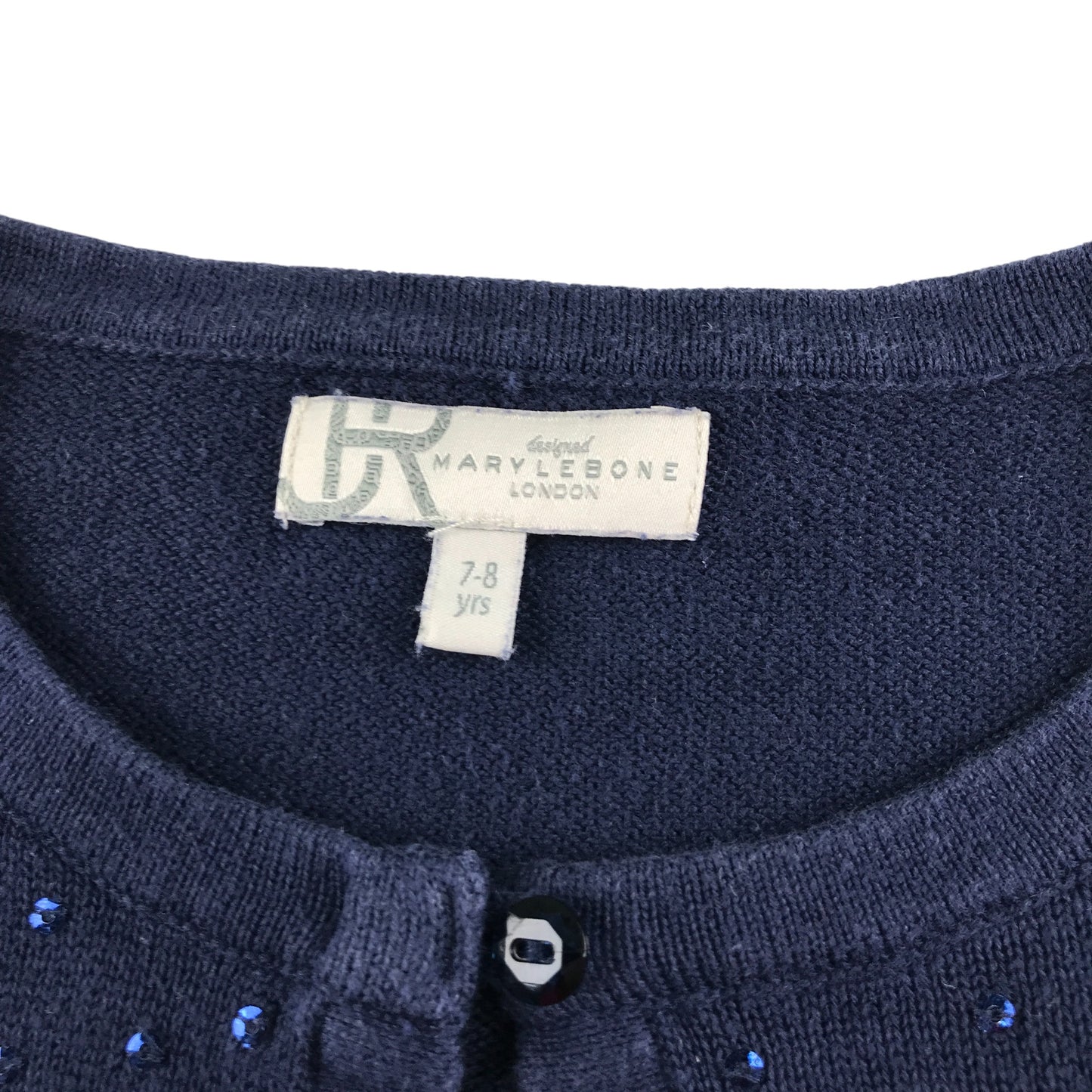 BHS Cropped Cardigan 7-8 Years Navy Cotton Sequins