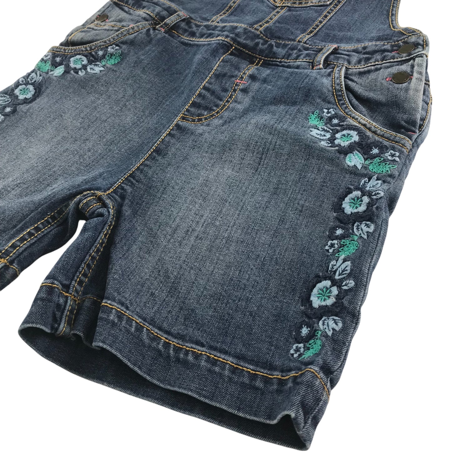 Fatface dungaree shorts 10-11 years blue denim floral embroidery