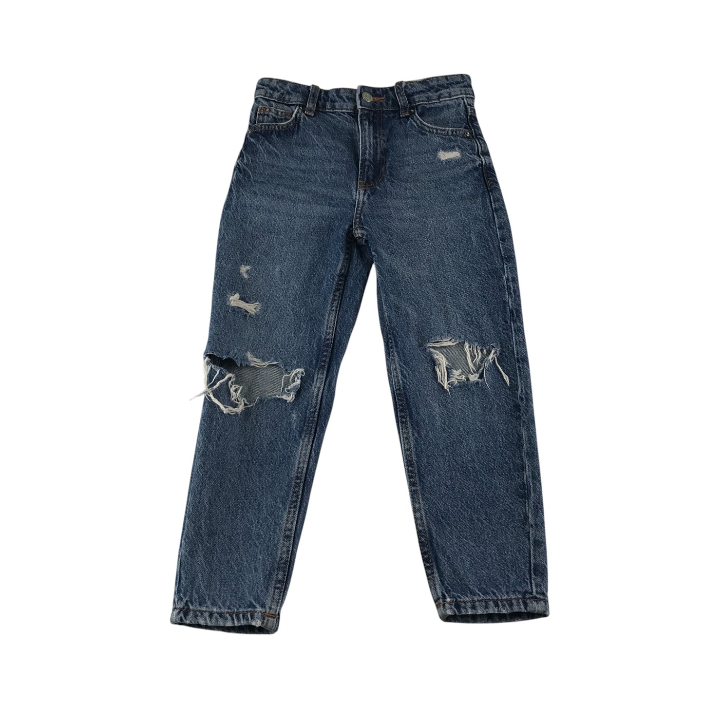 Primark jeans 7-8 year blue ripped knee mom style adjustable waist cotton