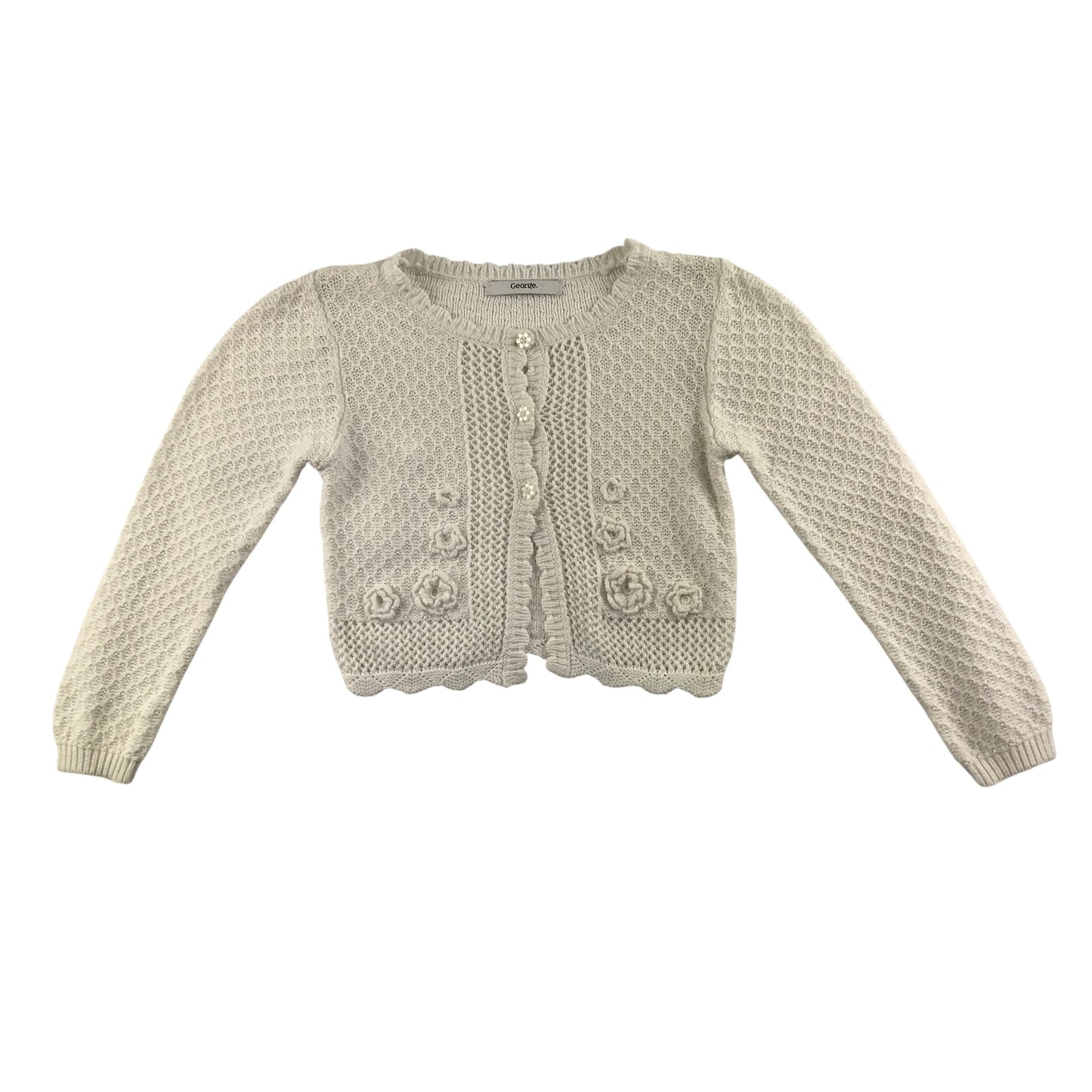 Handknitted Cropped Cardigan 7-8 Years White Button Up