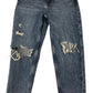 Primark jeans 7-8 year blue ripped knee mom style adjustable waist cotton