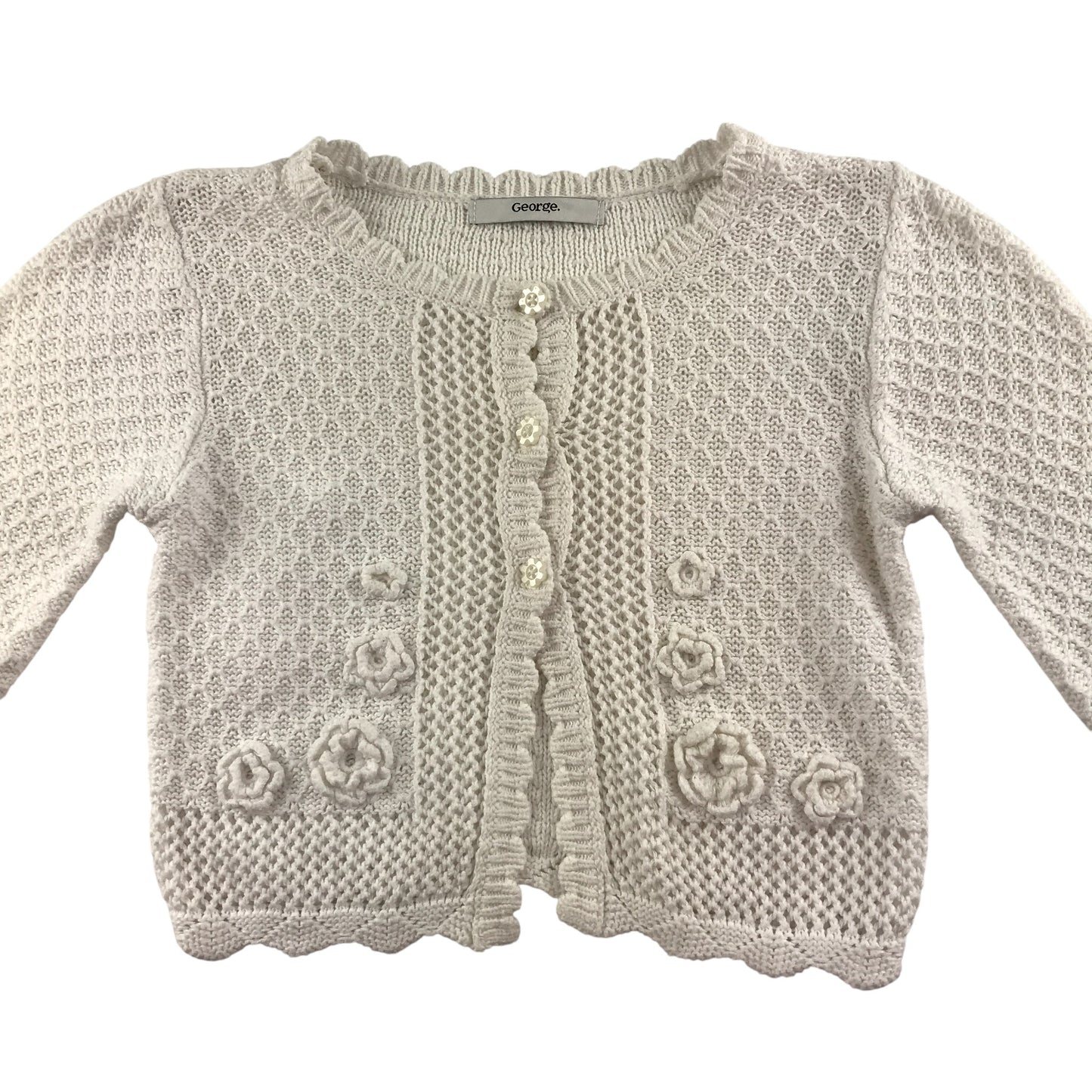 Handknitted Cropped Cardigan 7-8 Years White Button Up