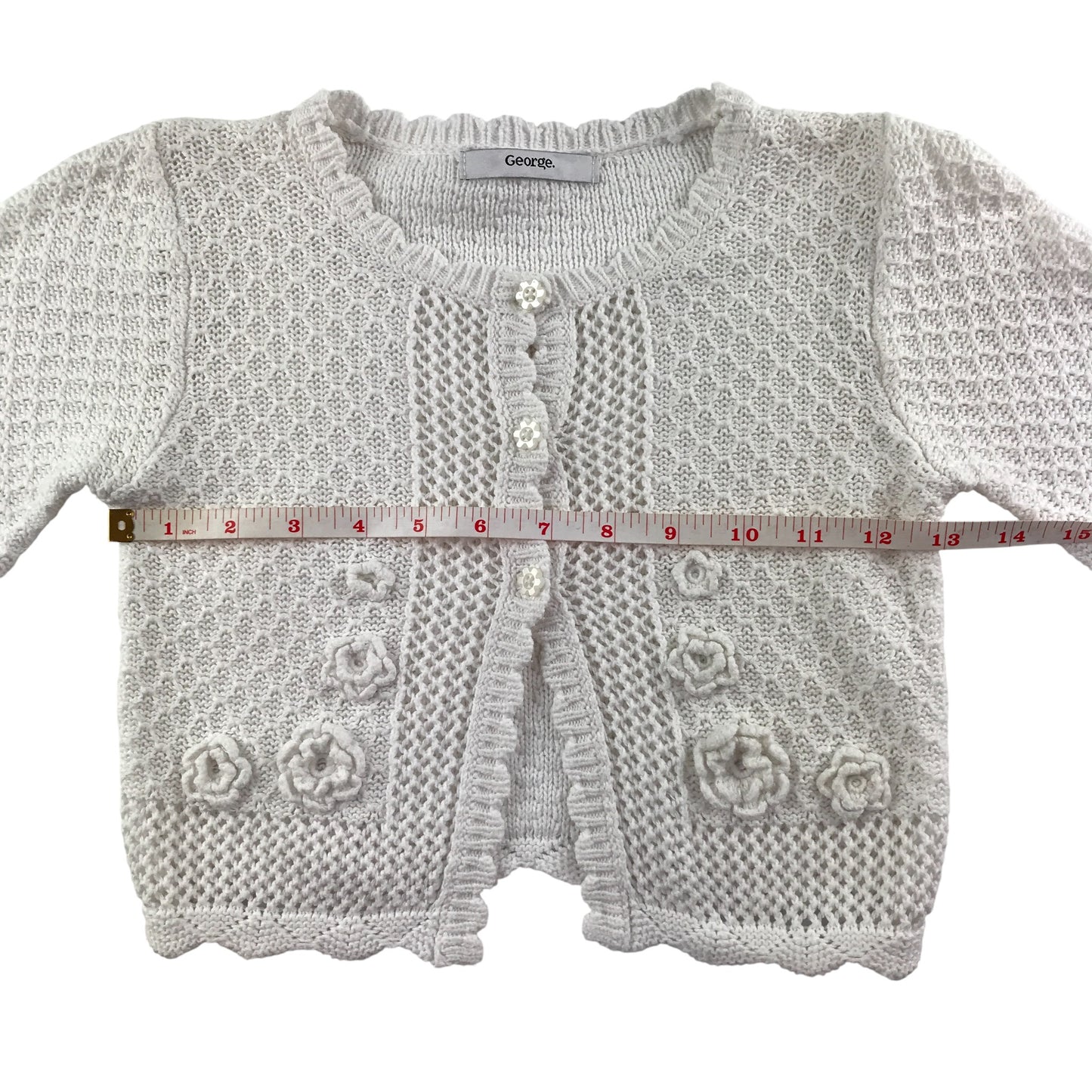 Handknitted Cropped Cardigan 7-8 Years White Button Up