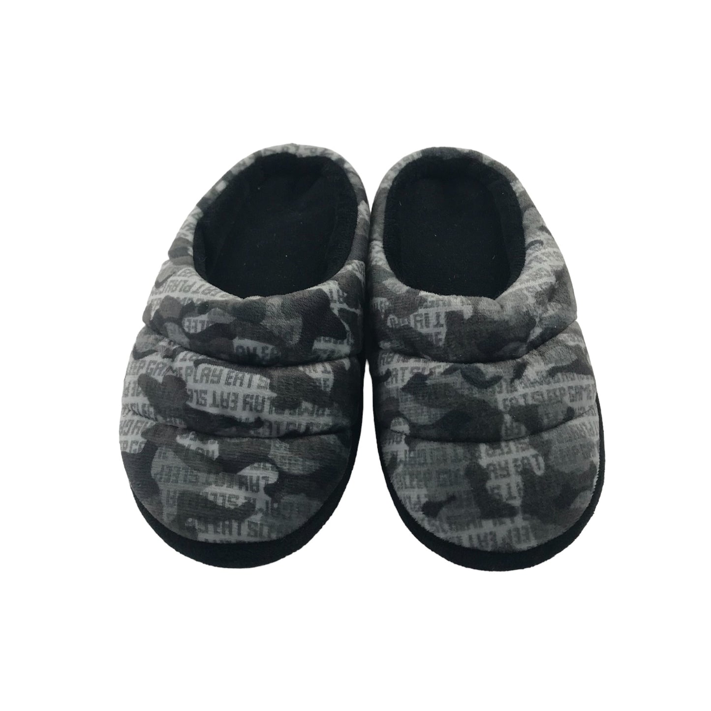 Slippers 13 Junior Grey Camo Eat Sleep Game Print