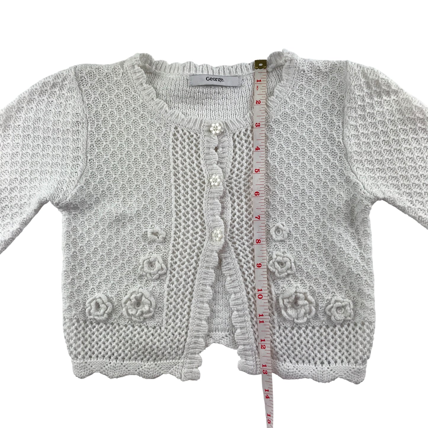 Handknitted Cropped Cardigan 7-8 Years White Button Up