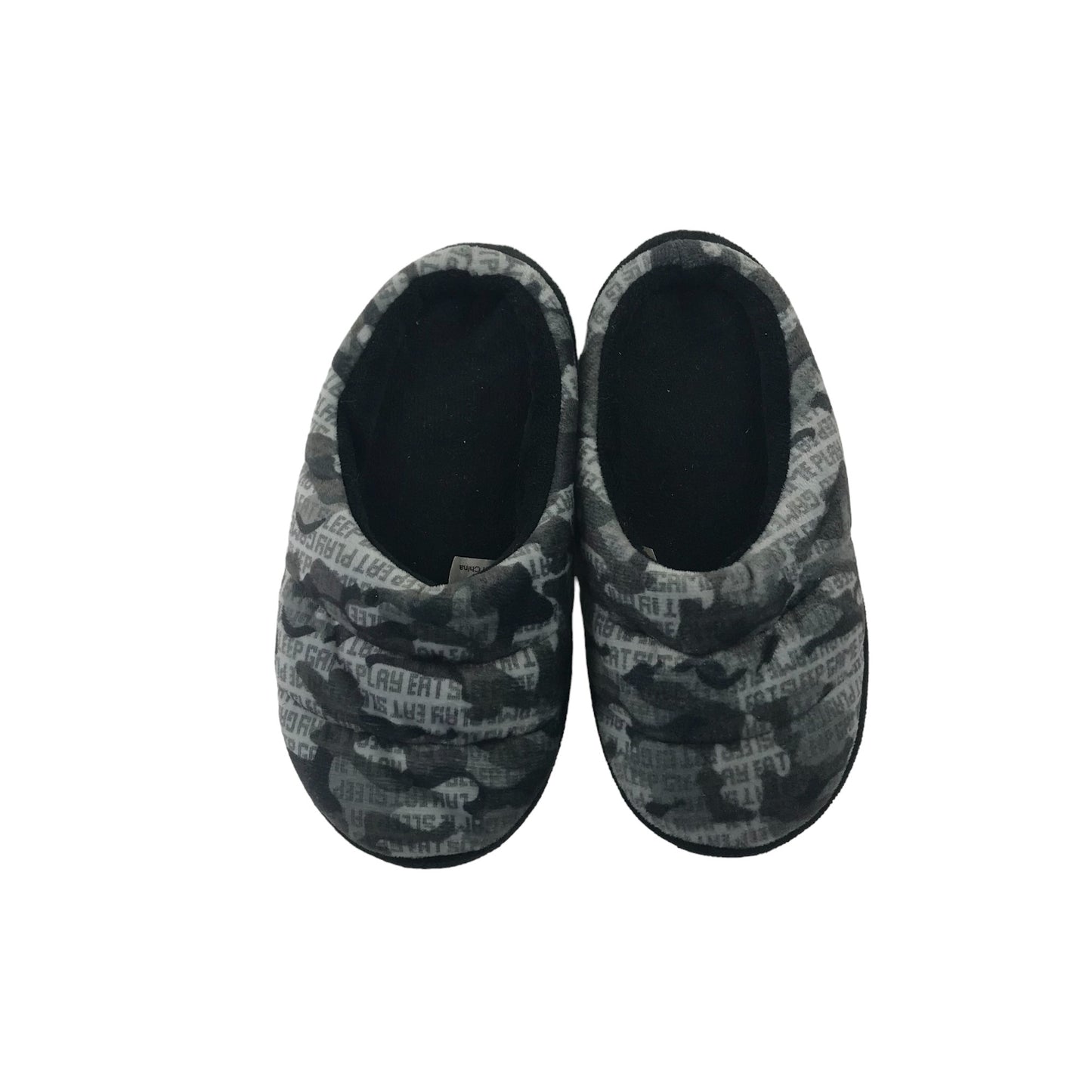 Slippers 13 Junior Grey Camo Eat Sleep Game Print