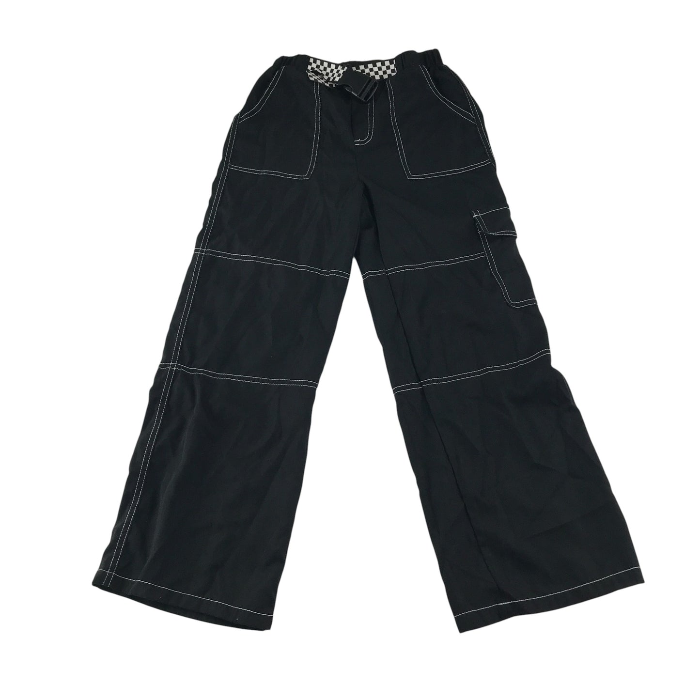 Shein trouser 8-9 year black elasticated waist straight leg adjustable belt