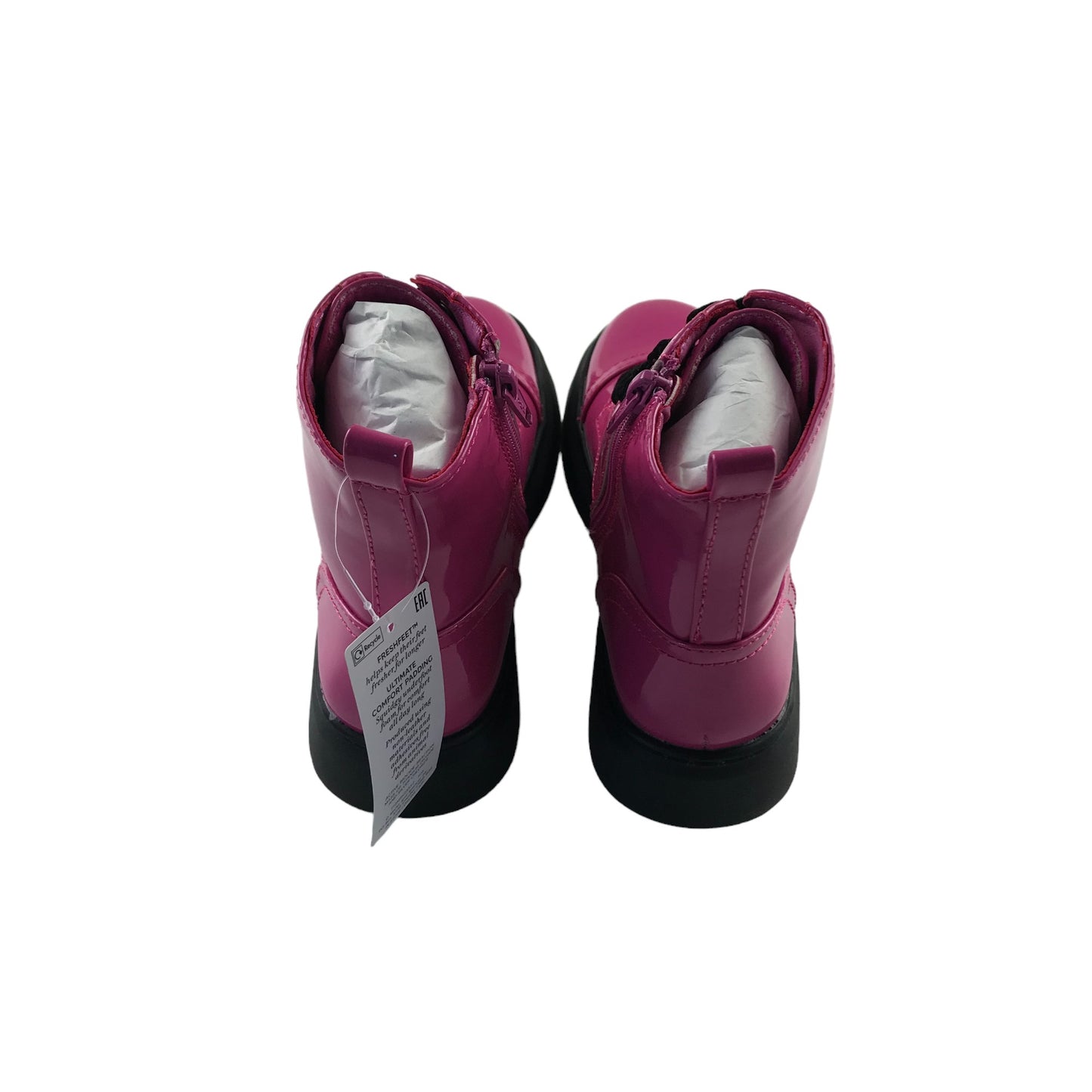 M&S Boots Shoe Size 1 Pink Shinny with black Velvet Laces