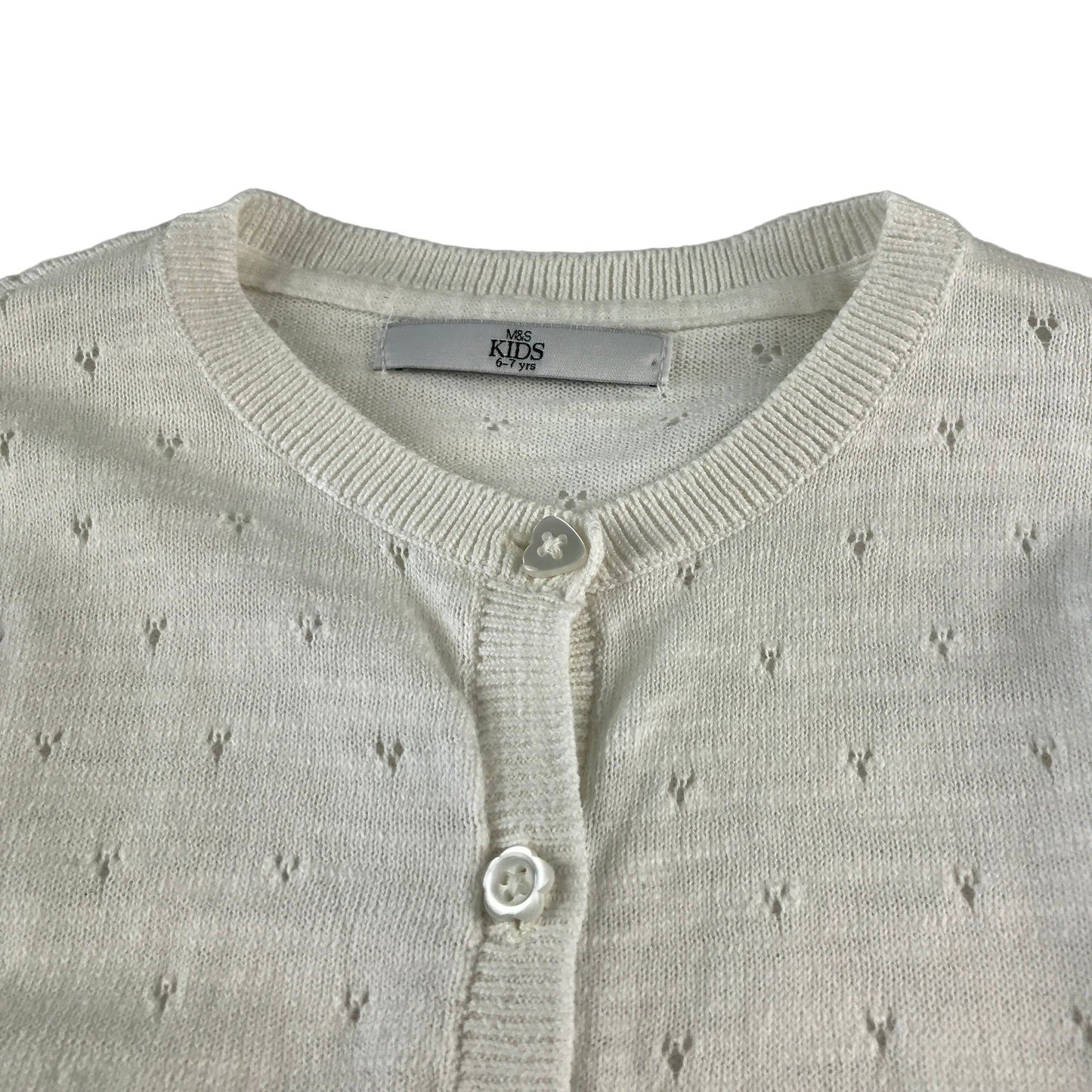 M&S Cardigan 6-7 Years White Knit Button Up Cotton