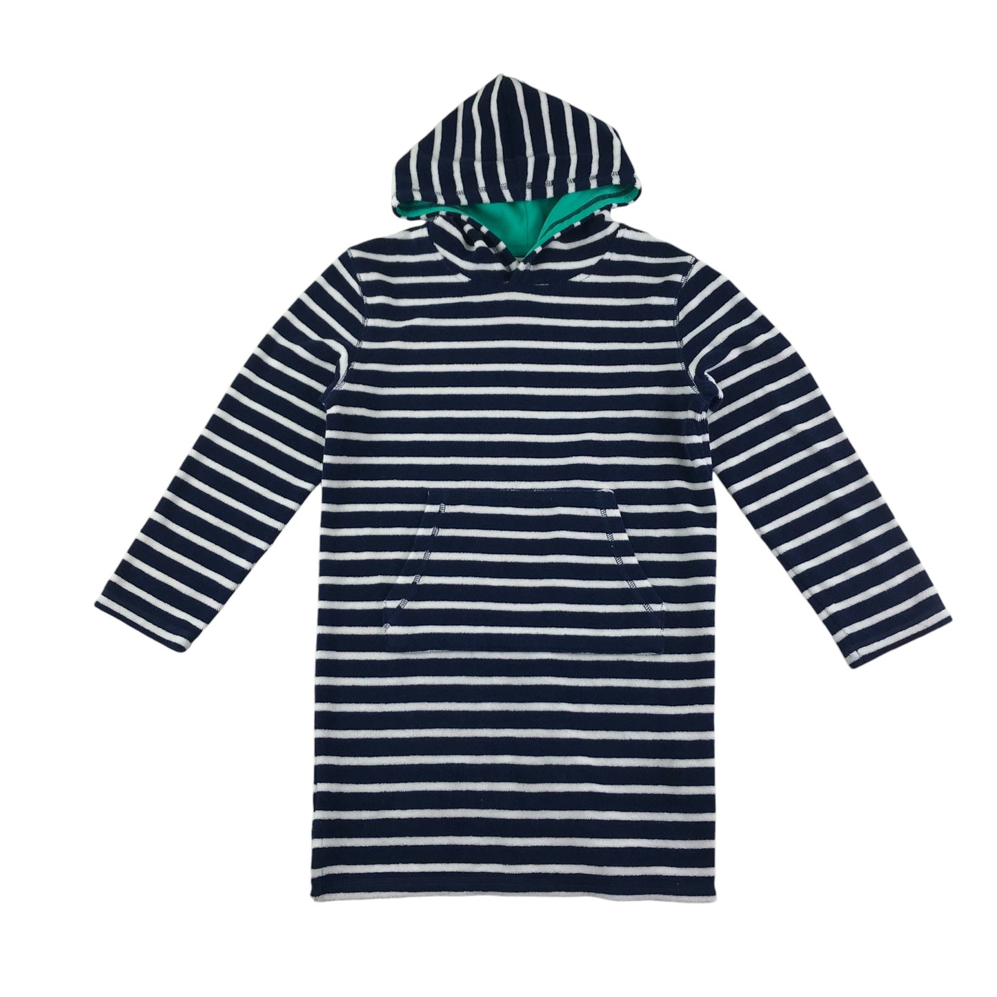 Mini Boden blanket hoodie 9-10 years navy and white stripy