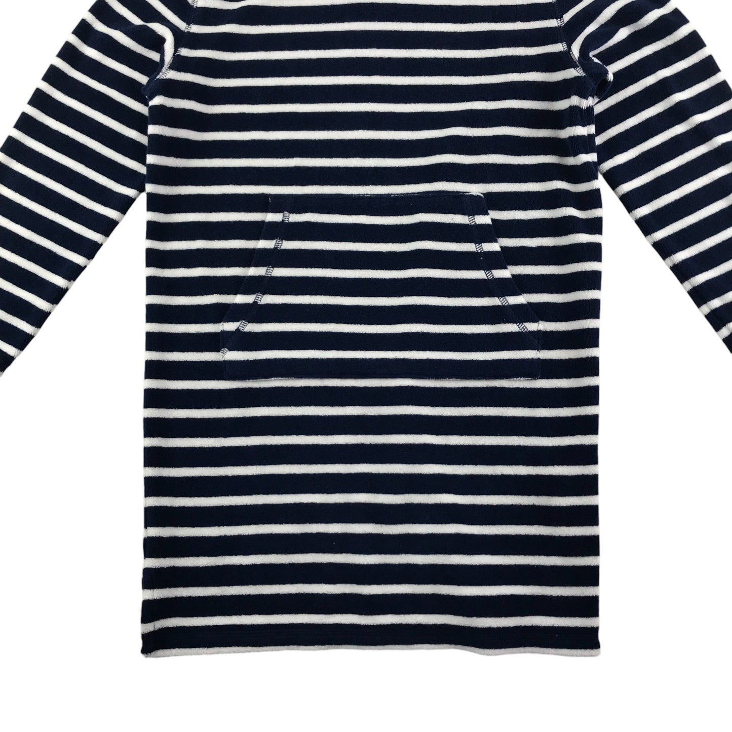 Mini Boden blanket hoodie 9-10 years navy and white stripy