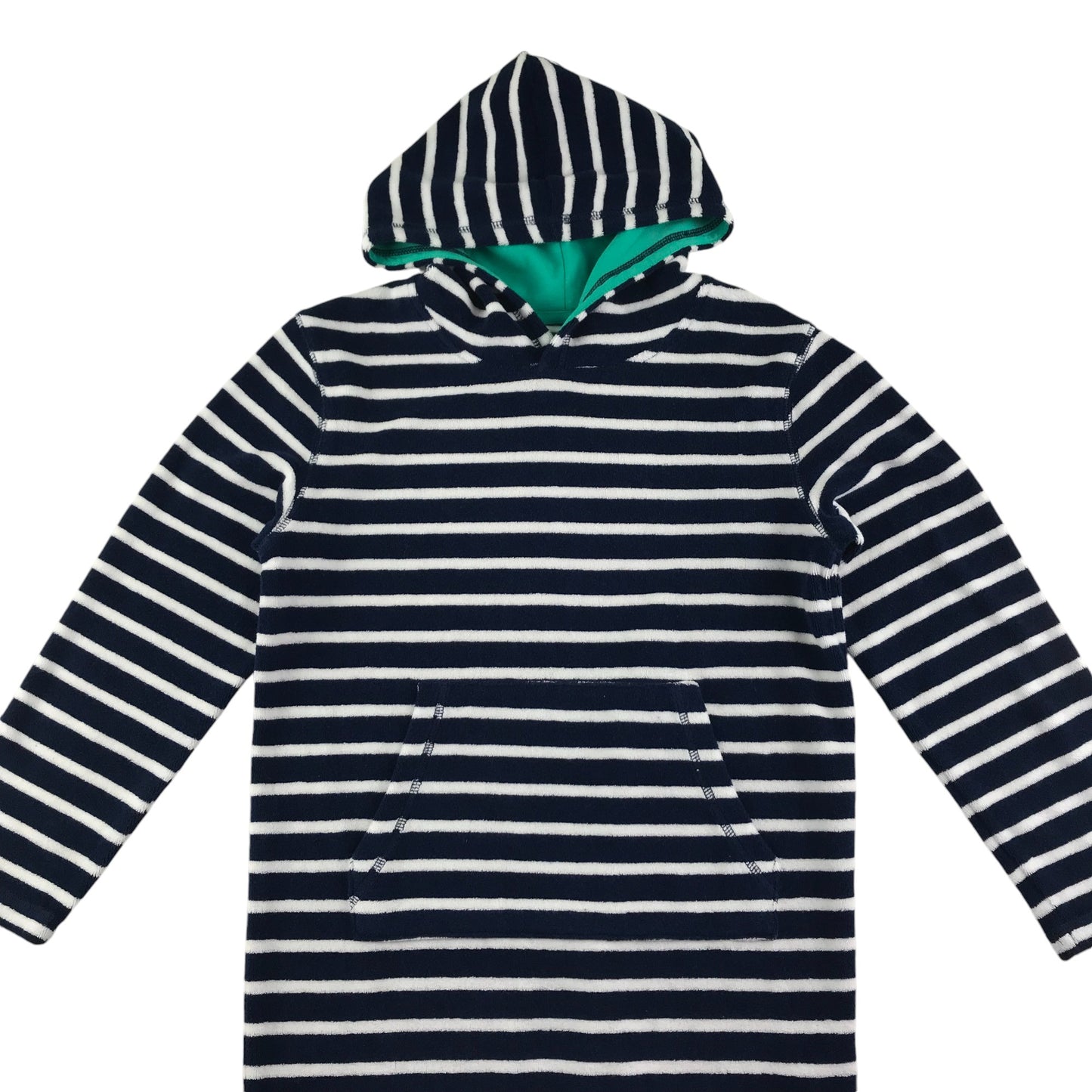 Mini Boden blanket hoodie 9-10 years navy and white stripy