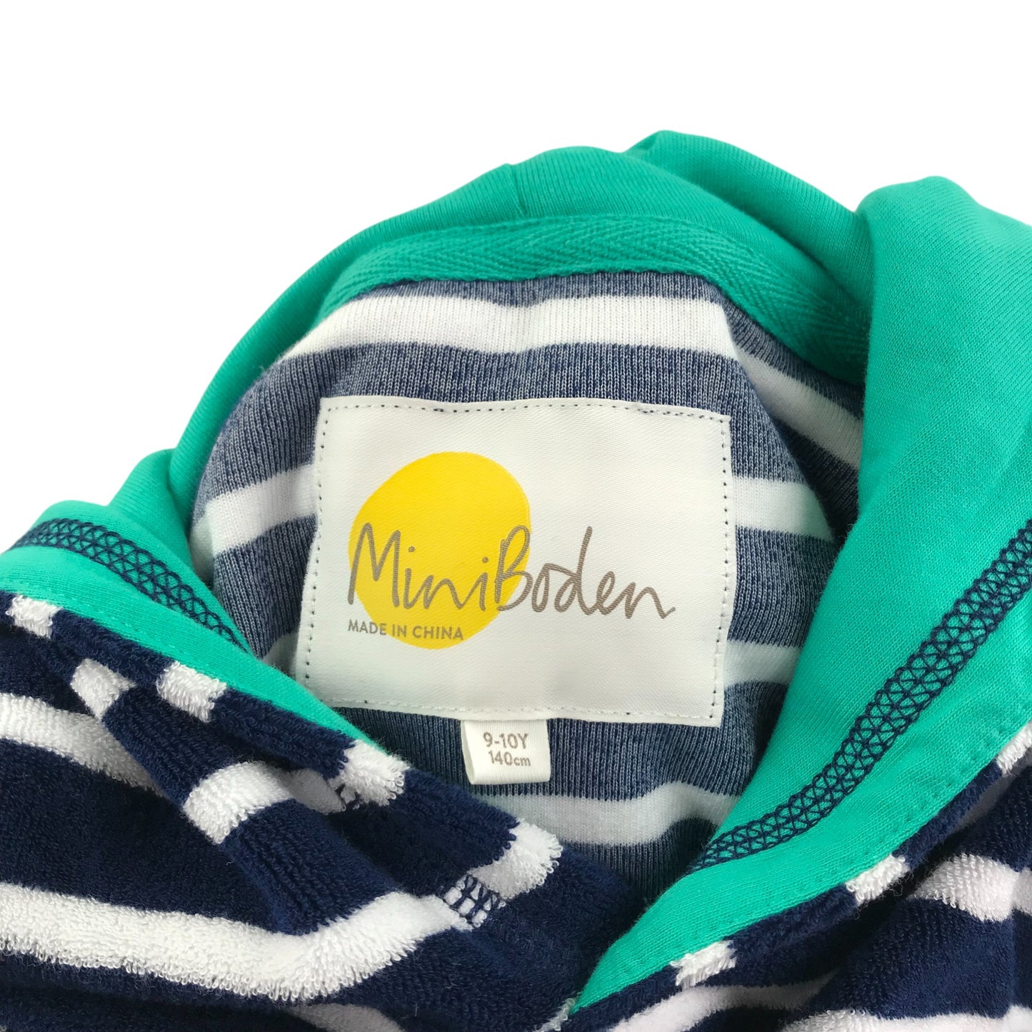 Mini Boden blanket hoodie 9-10 years navy and white stripy