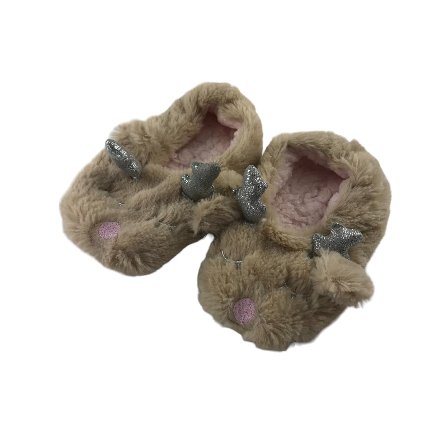 Slippers 11.5 Junior Light Brown Reindeer Antlers Fluffy