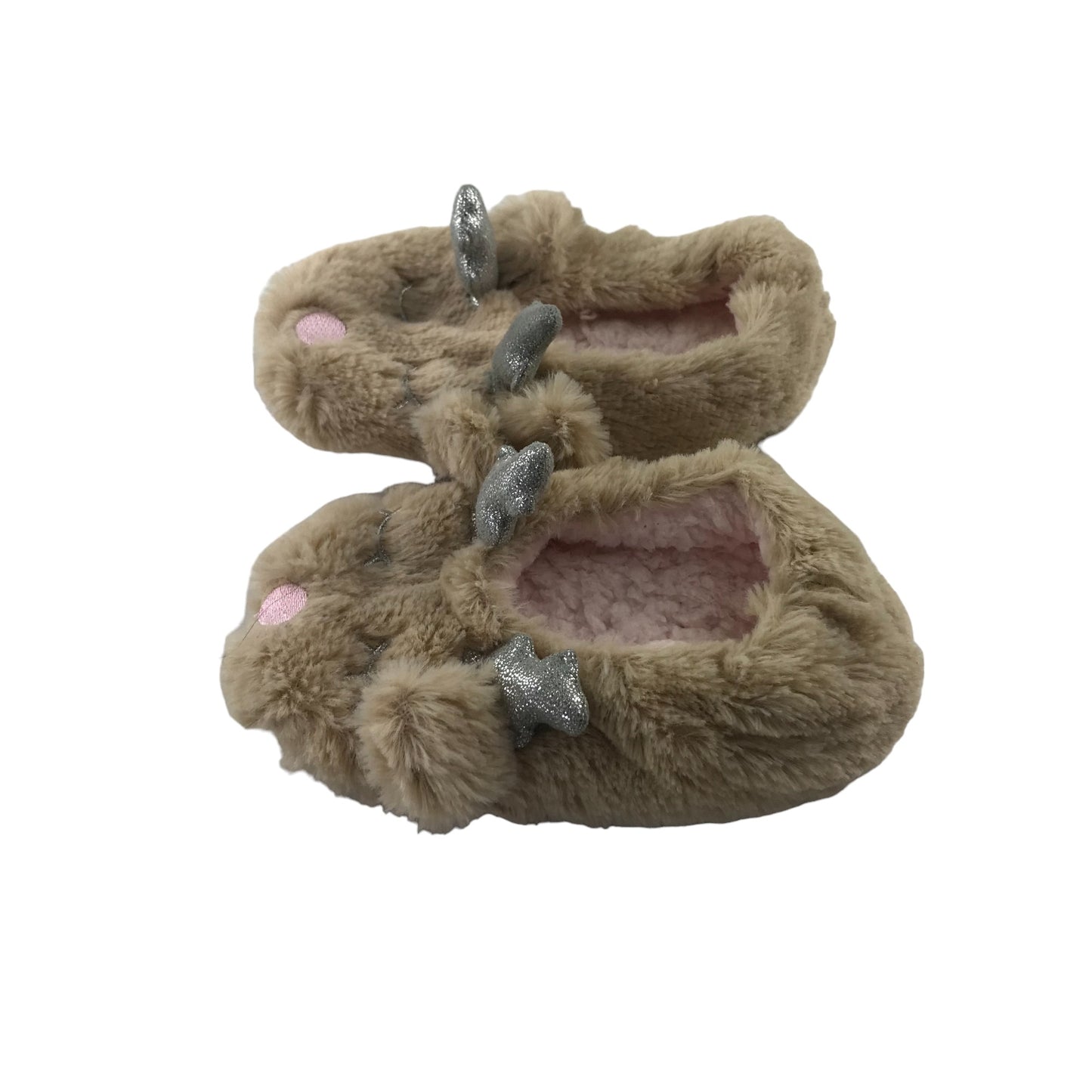 Slippers 11.5 Junior Light Brown Reindeer Antlers Fluffy