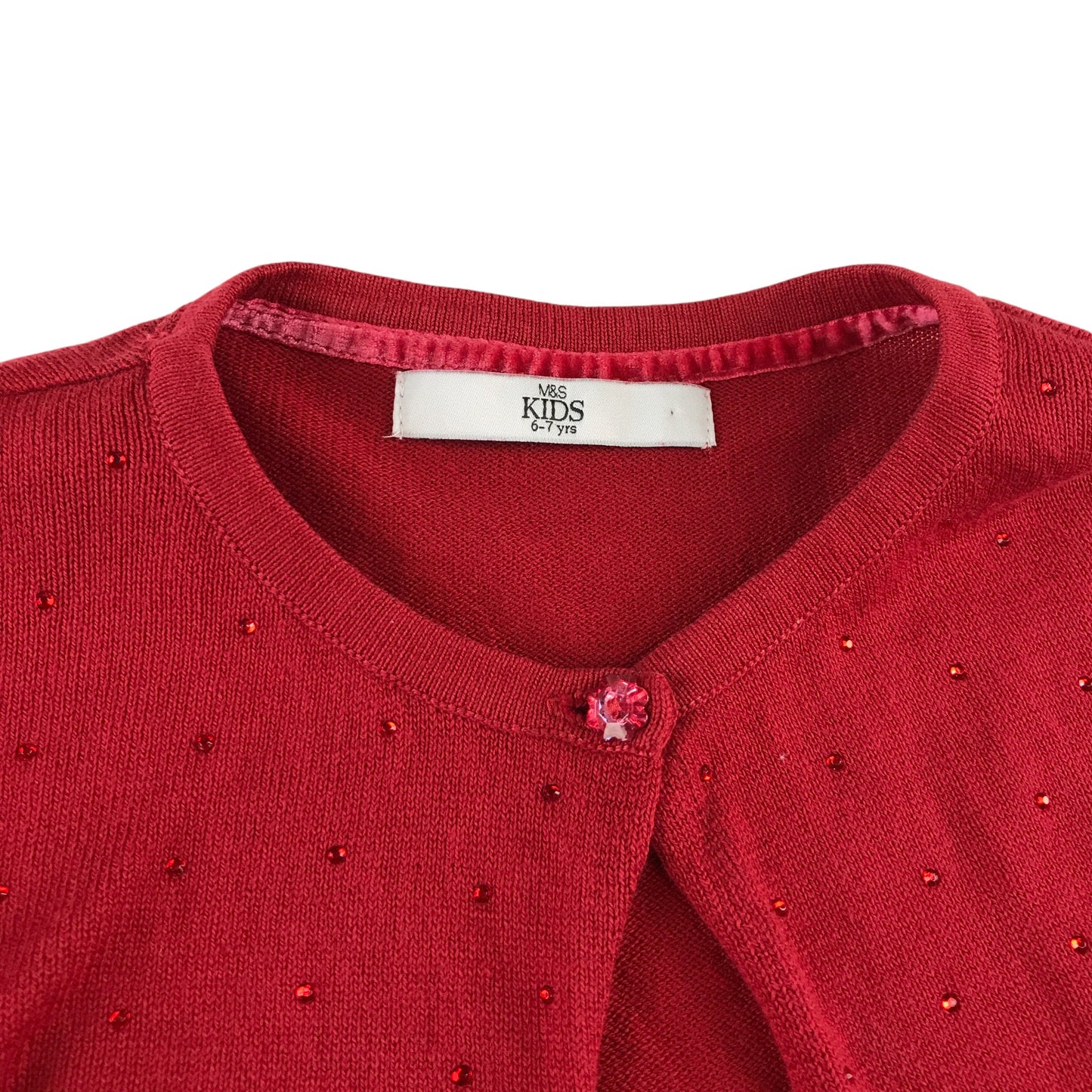 M&S Cardigan 6-7 Years red Knitwear cropped bolero gem detailing cotton