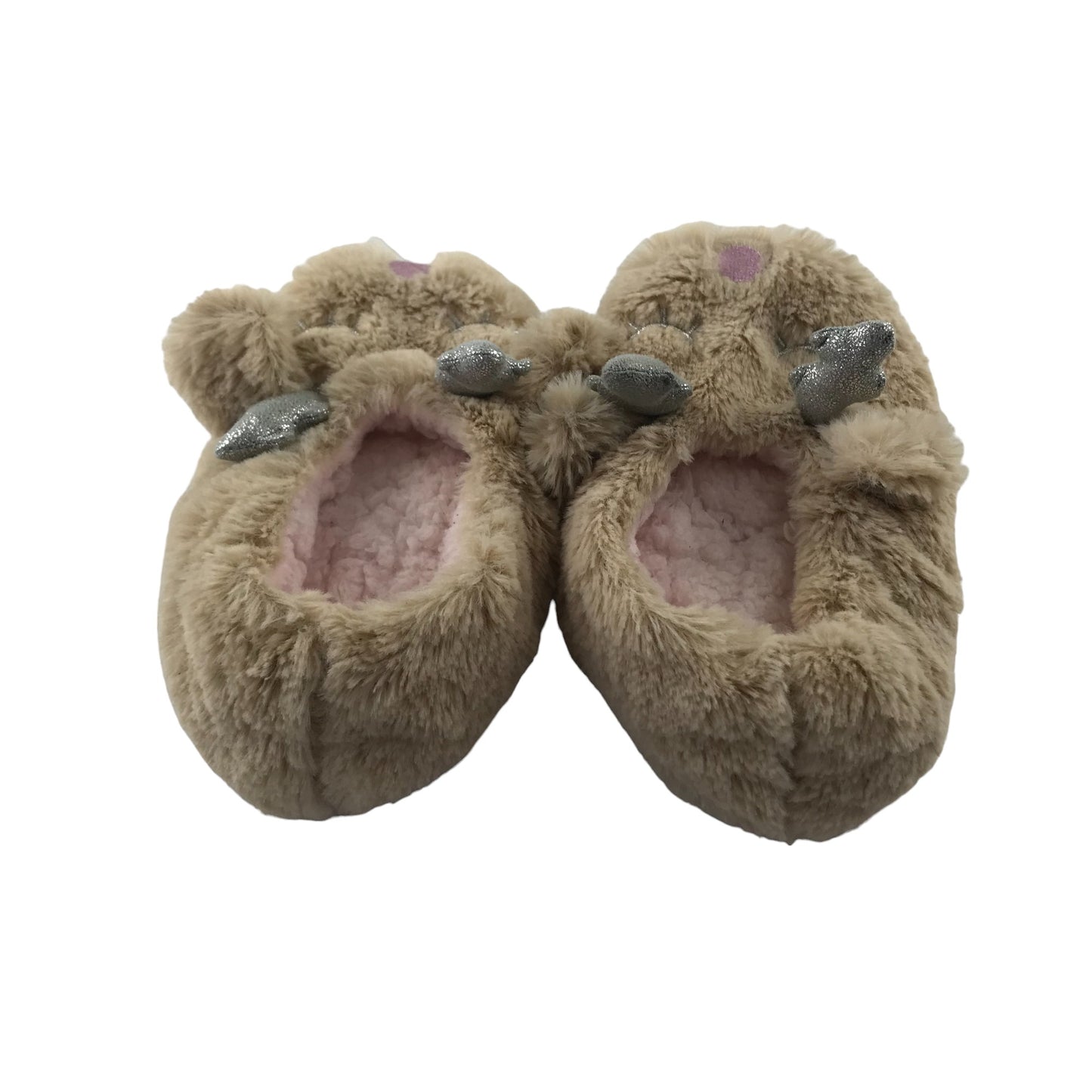 Slippers 11.5 Junior Light Brown Reindeer Antlers Fluffy