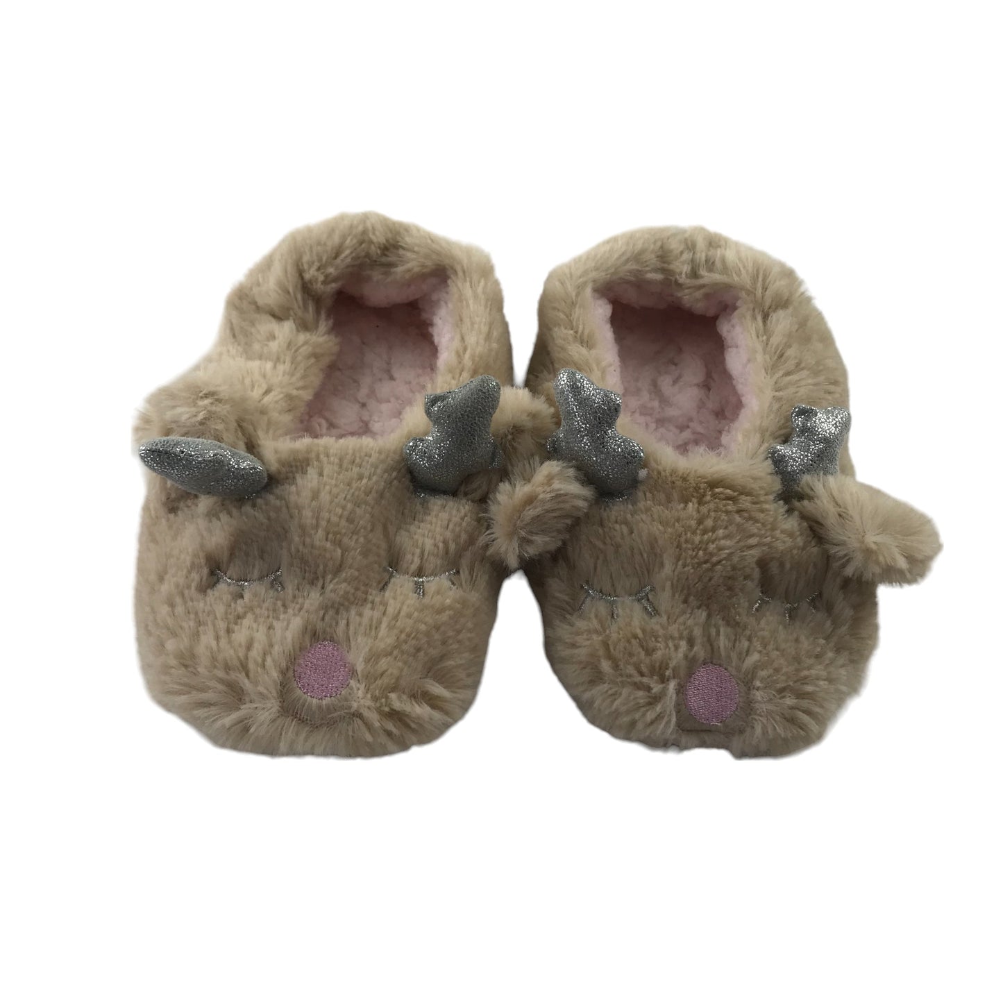 Slippers 11.5 Junior Light Brown Reindeer Antlers Fluffy