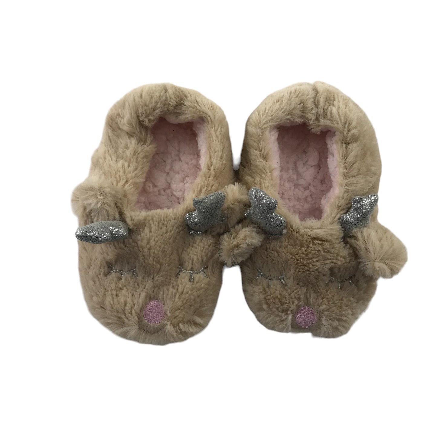 Slippers 11.5 Junior Light Brown Reindeer Antlers Fluffy