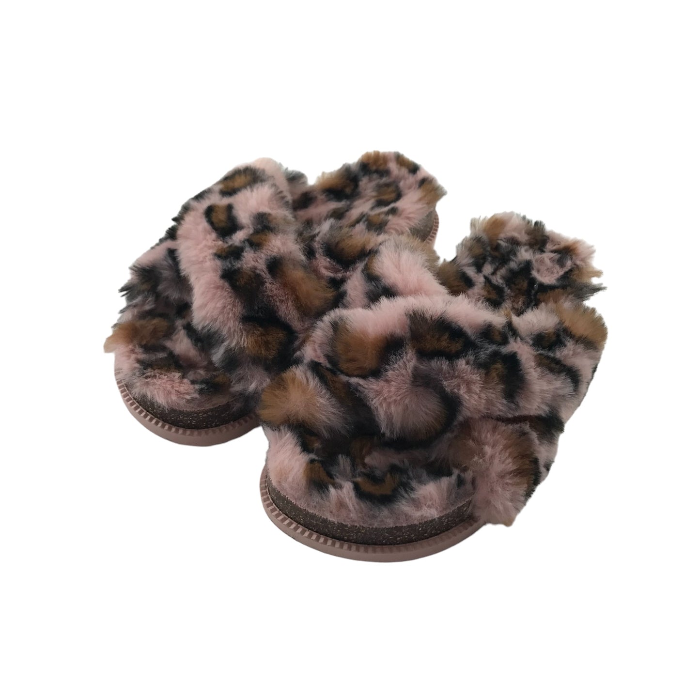 Slipper Shoe Size 1 Pink Brown fluffy leopard spots Print