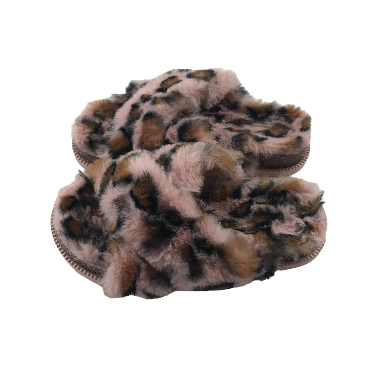 Slipper Shoe Size 1 Pink Brown fluffy leopard spots Print