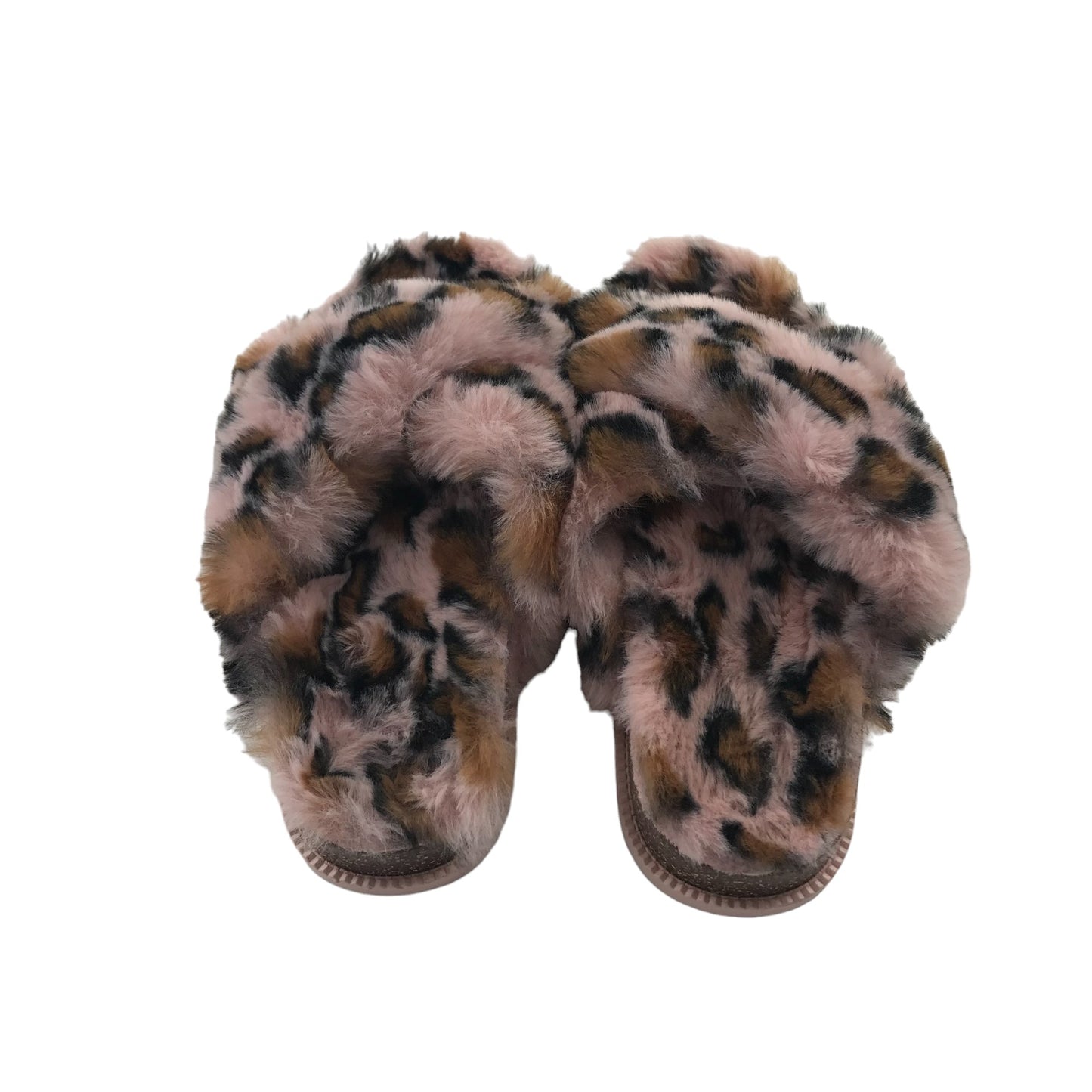 Slipper Shoe Size 1 Pink Brown fluffy leopard spots Print