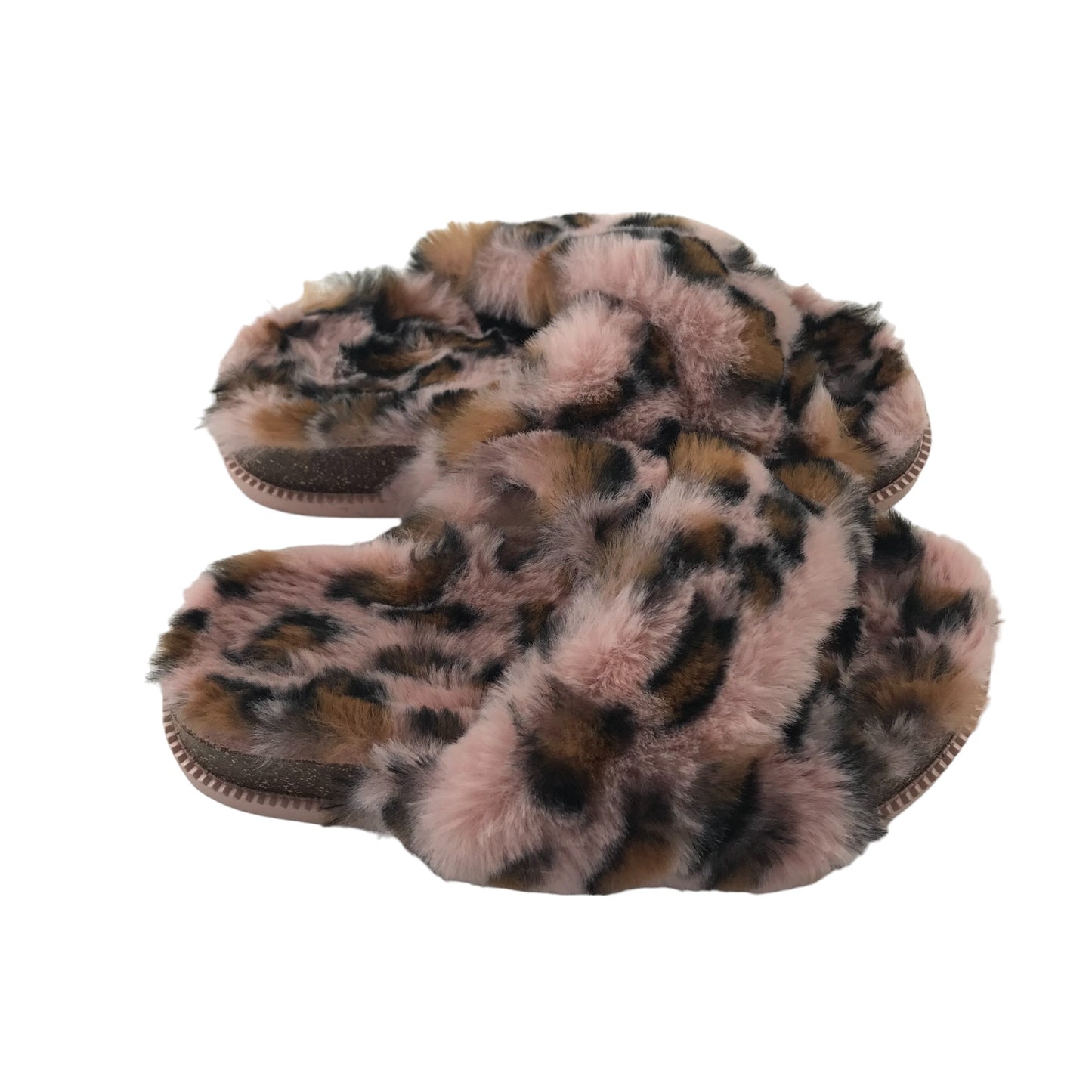 Slipper Shoe Size 1 Pink Brown fluffy leopard spots Print