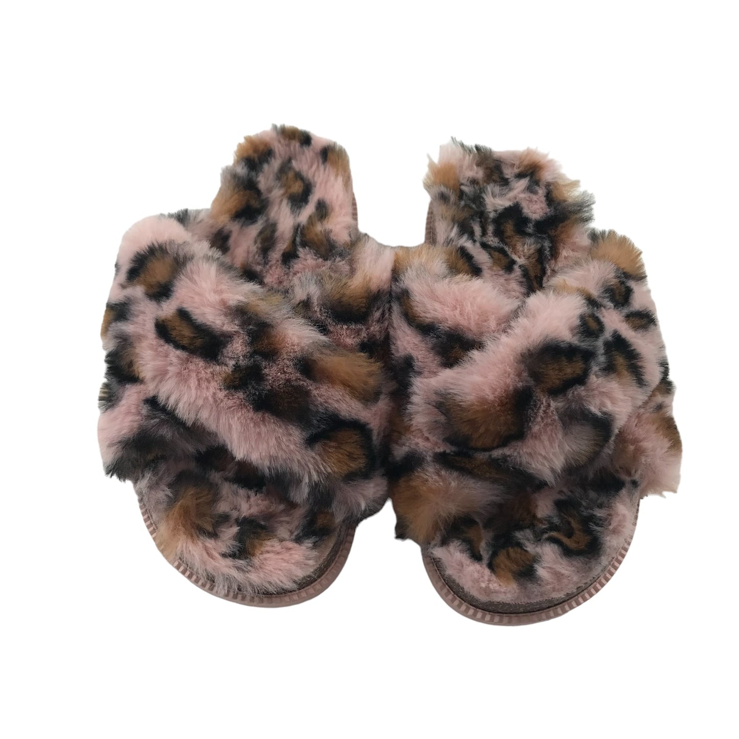 Slipper Shoe Size 1 Pink Brown fluffy leopard spots Print