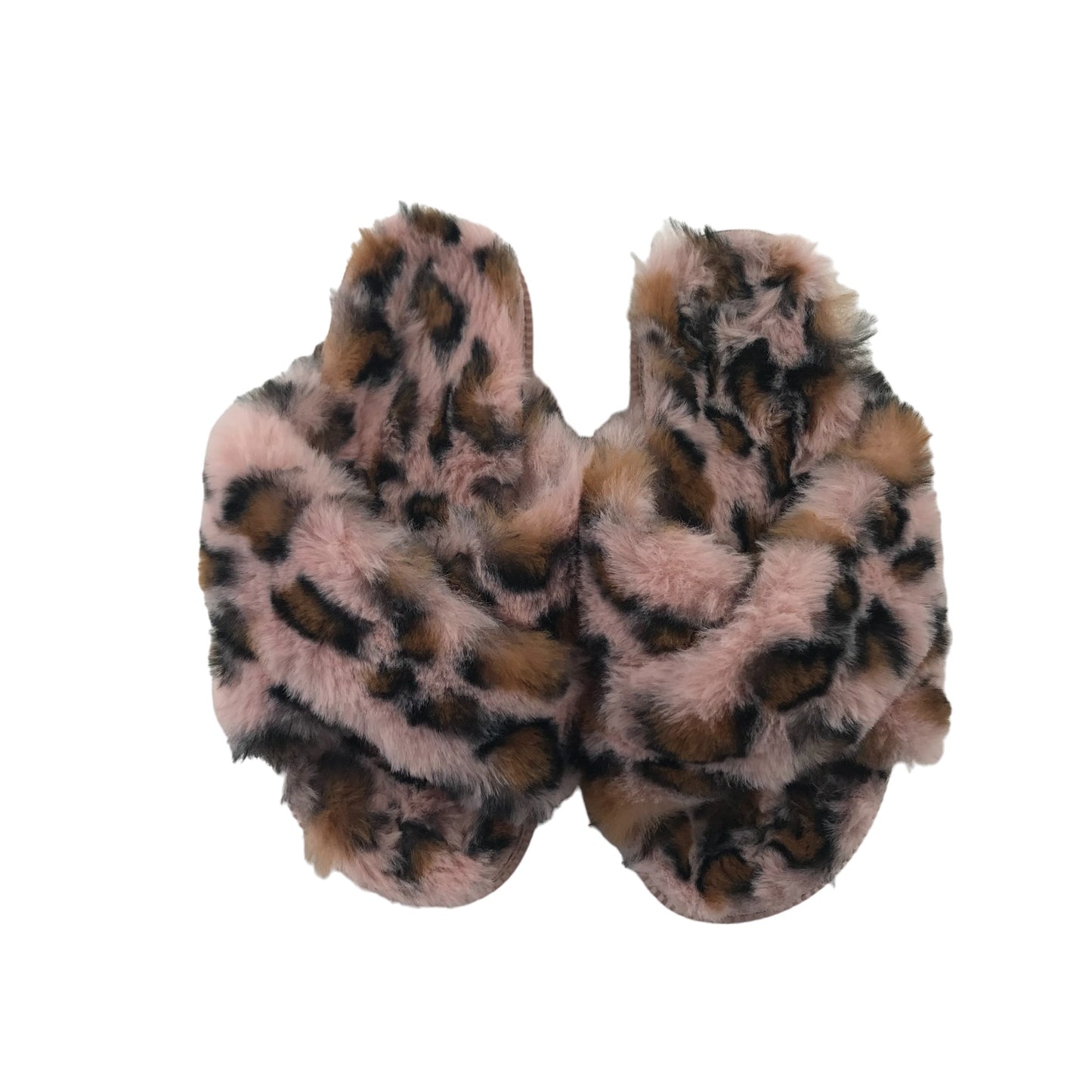 Slipper Shoe Size 1 Pink Brown fluffy leopard spots Print