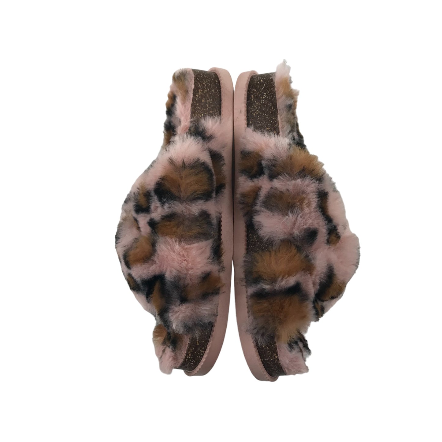 Slipper Shoe Size 1 Pink Brown fluffy leopard spots Print