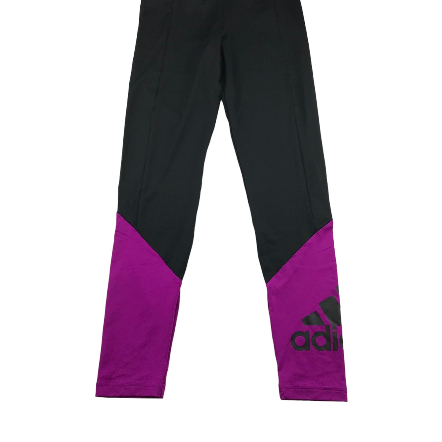Adidas Sport Leggings Age 13 Black Plain With Purple Panelled Under Knee