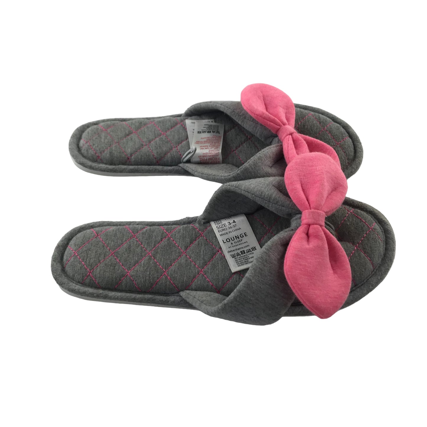 Debenhams Shoe Size 3.5 Grey Flip-flop Style with Pink Bowtie