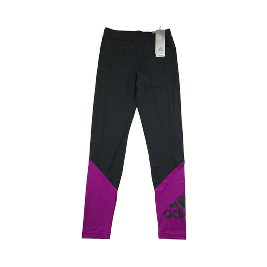 Adidas Sport Leggings Age 13 Black Plain With Purple Panelled Under Knee