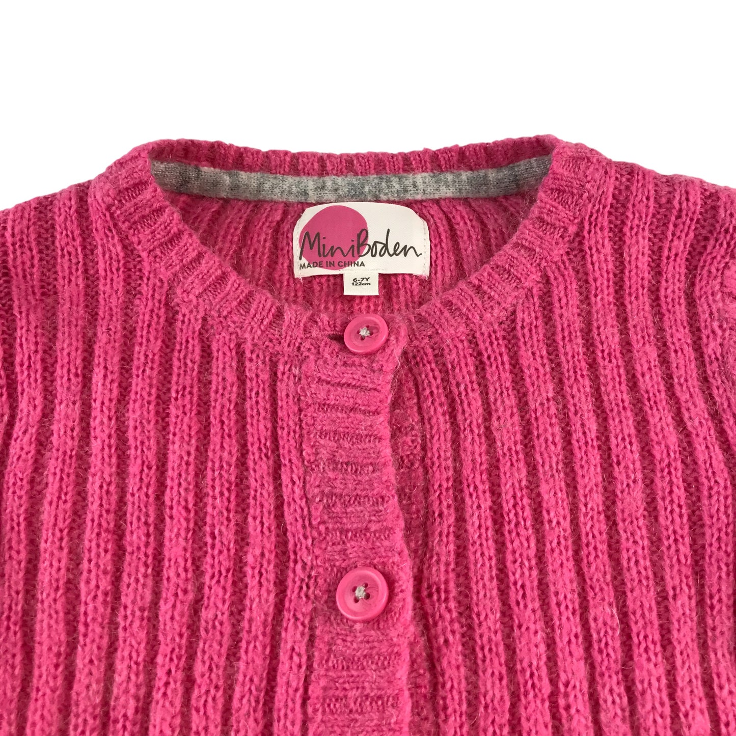 Mini Boden Cardigan 6-7 years pink knitwear rib texture wool mix