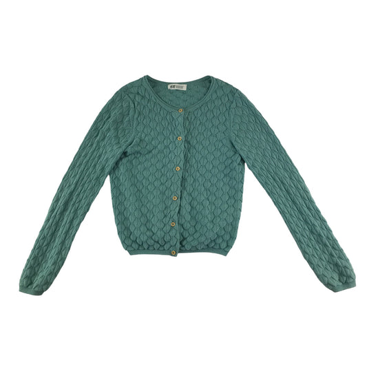 H&M Cardigan 7-8 years green knitwear shell pattern cotton