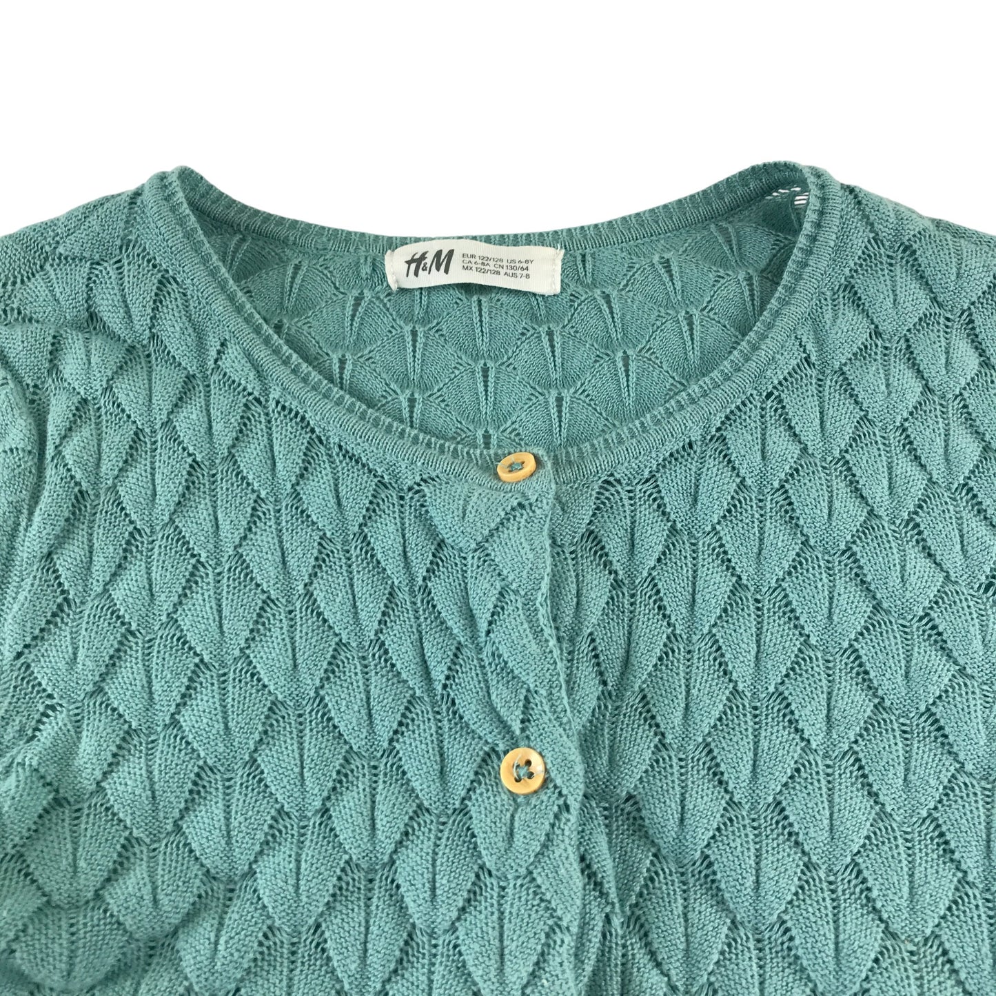 H&M Cardigan 7-8 years green knitwear shell pattern cotton