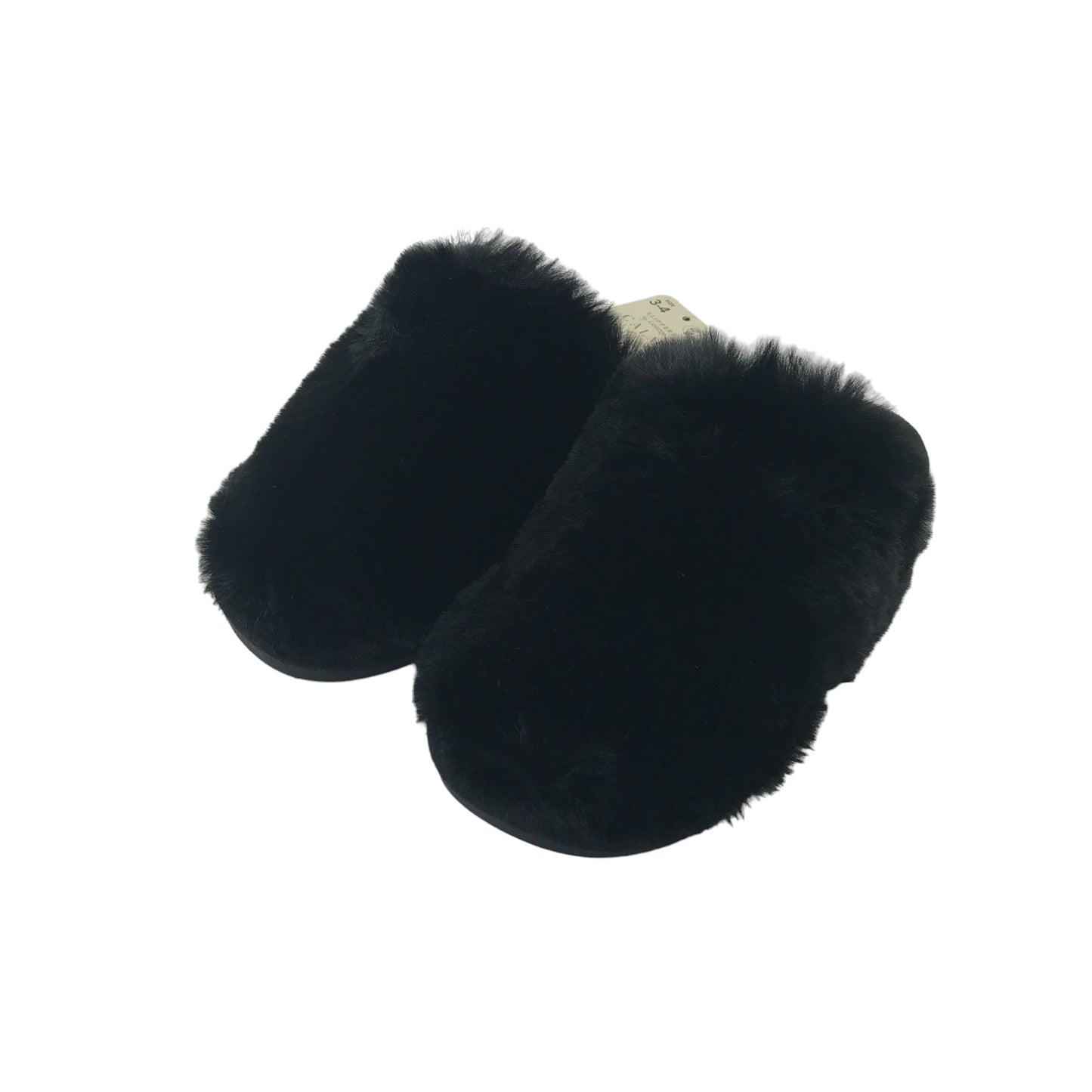 George Slippers Shoe Size 3-4 Black fluffy Sliders