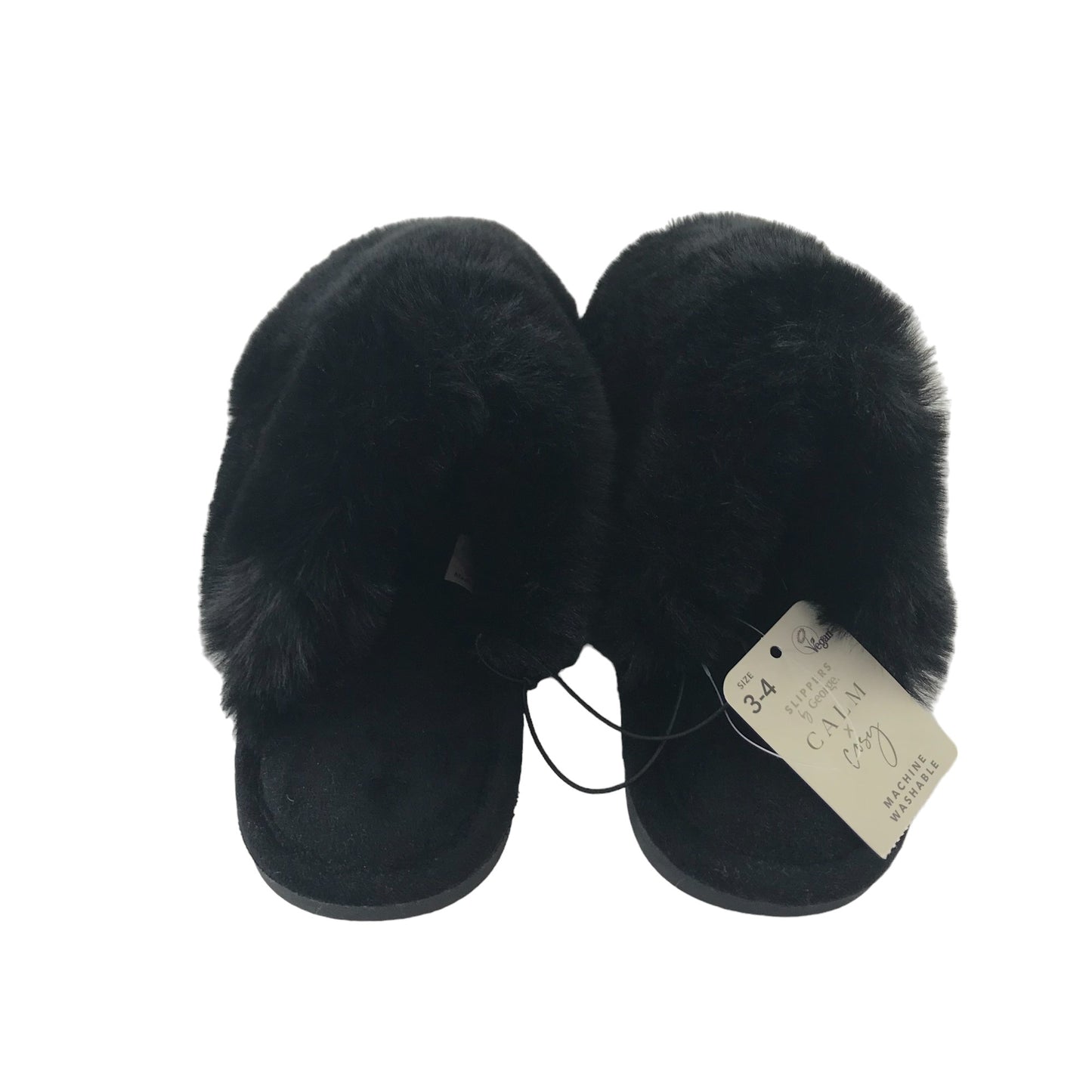 George Slippers Shoe Size 3-4 Black fluffy Sliders