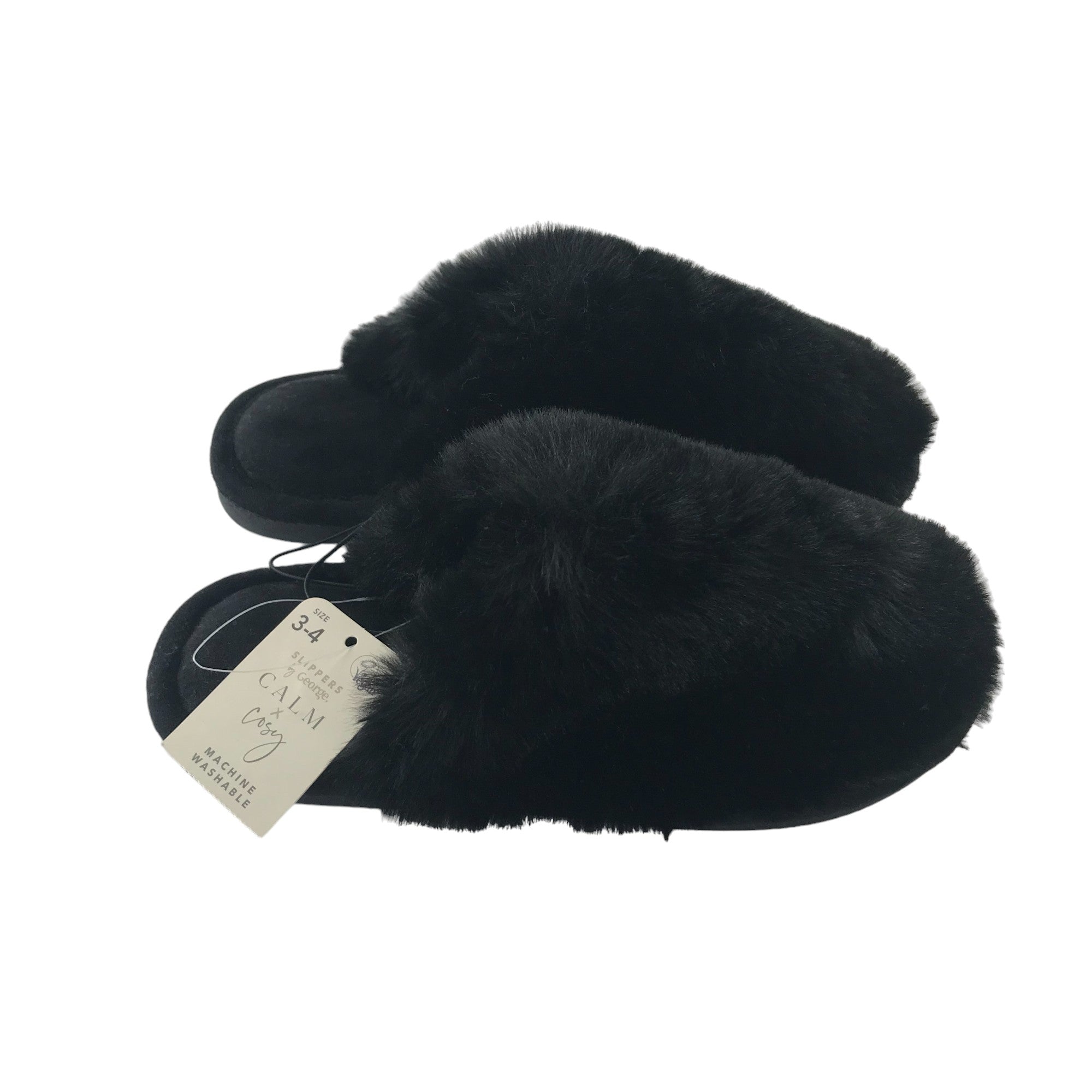 Black fluffy slider slippers orders