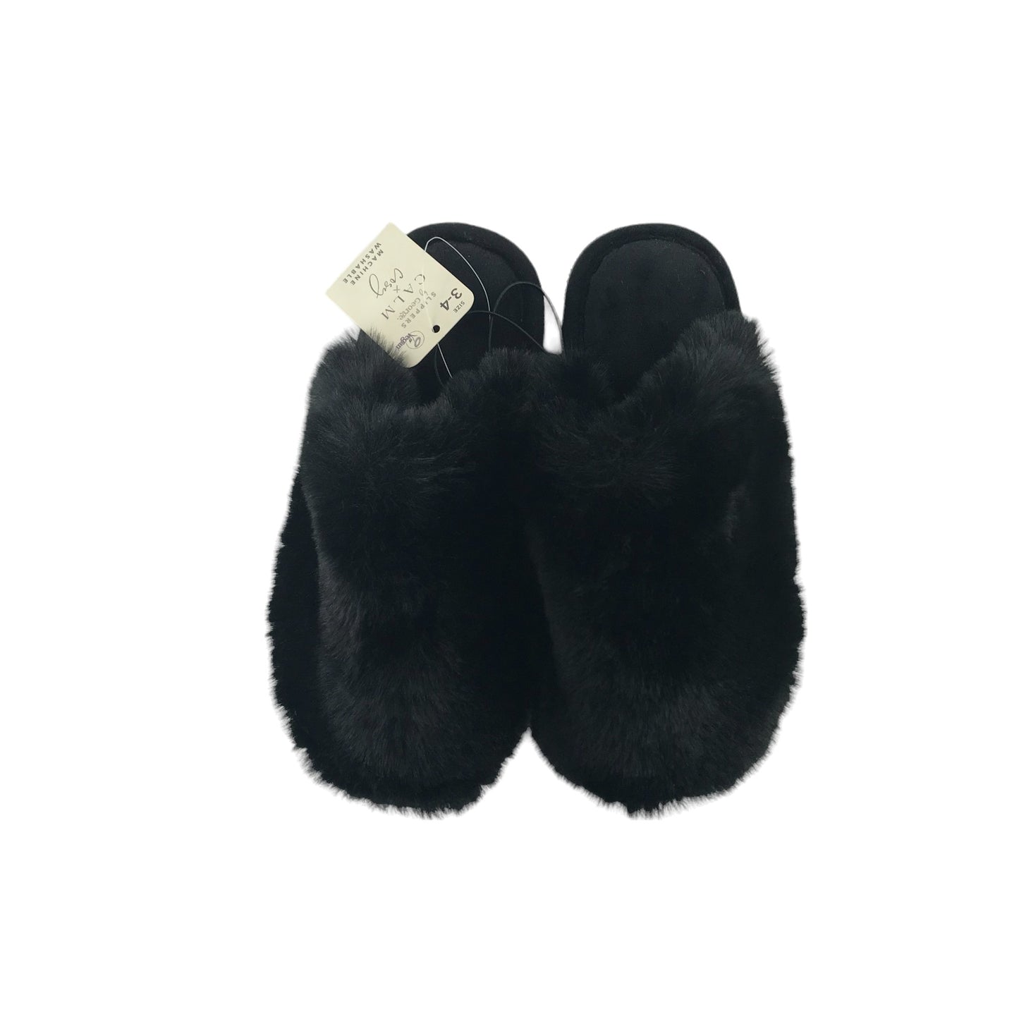 George Slippers Shoe Size 3-4 Black fluffy Sliders